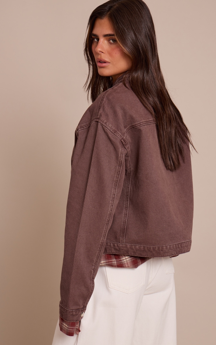 Chocolate Plum Boxy Denim Racer Jacket image 2