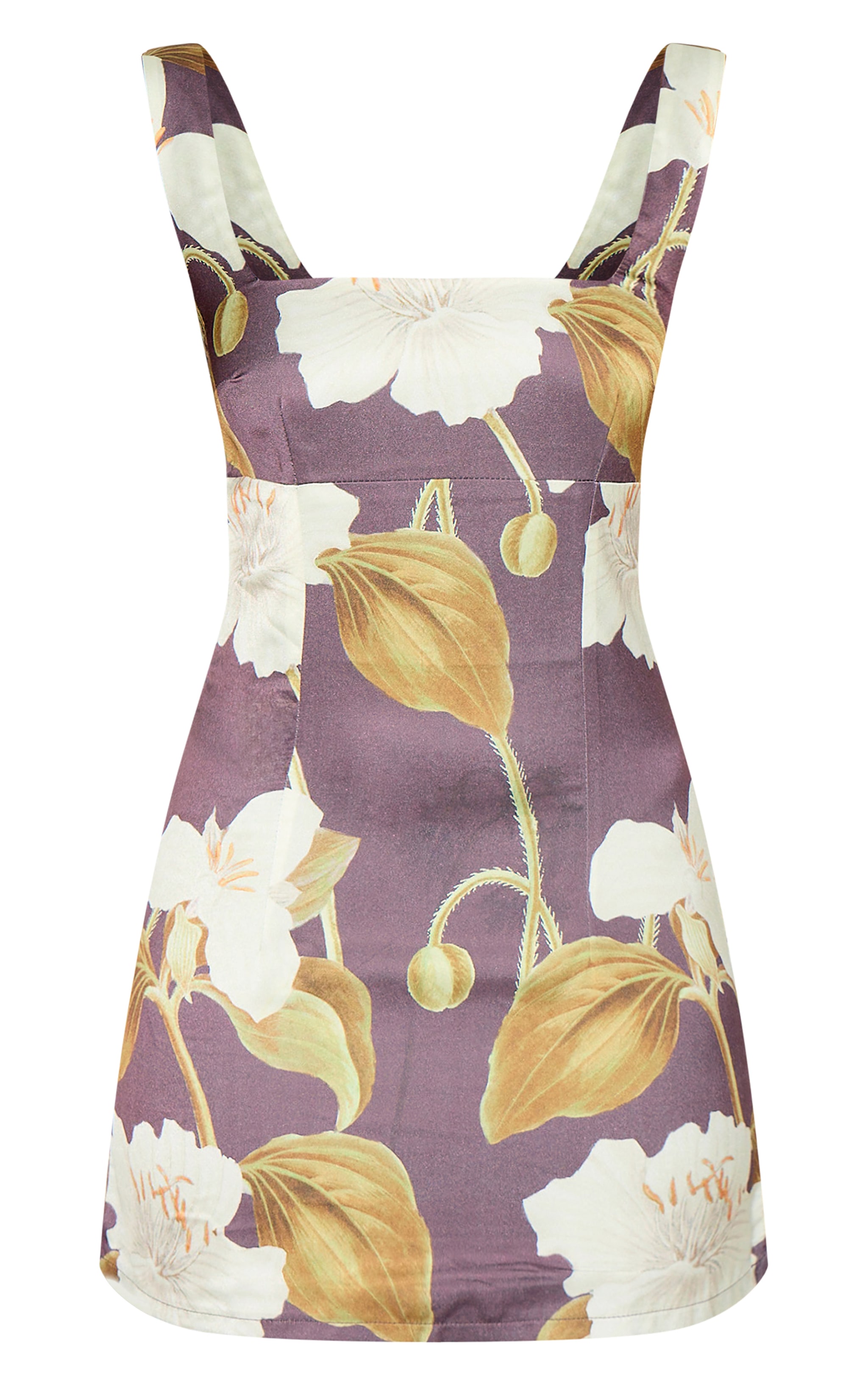 Olive Satin Floral Print Mini Dress image 5