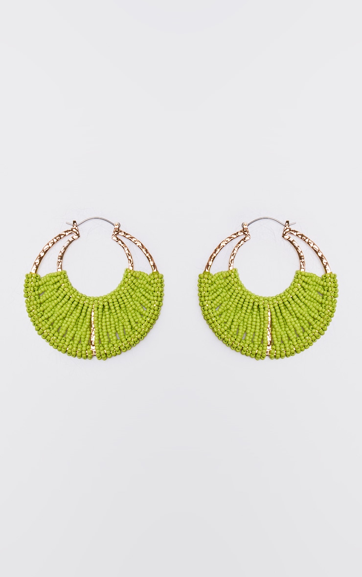 Lime Bead Detail Round Statement Earrings image 2
