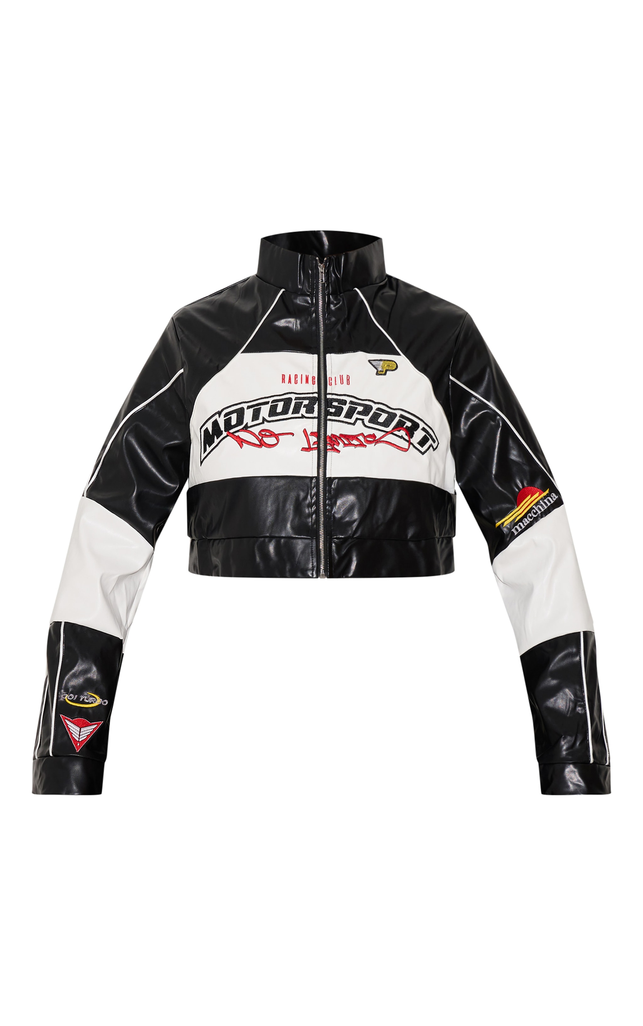Plus Black Motorsport PU Cropped Biker Jacket | Plus Size