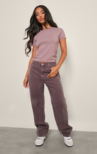Petite Mauve Washed High Waist Straight Leg Jeans