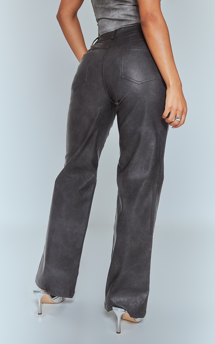 Washed Black Faux Leather Straight Leg Pants image 3