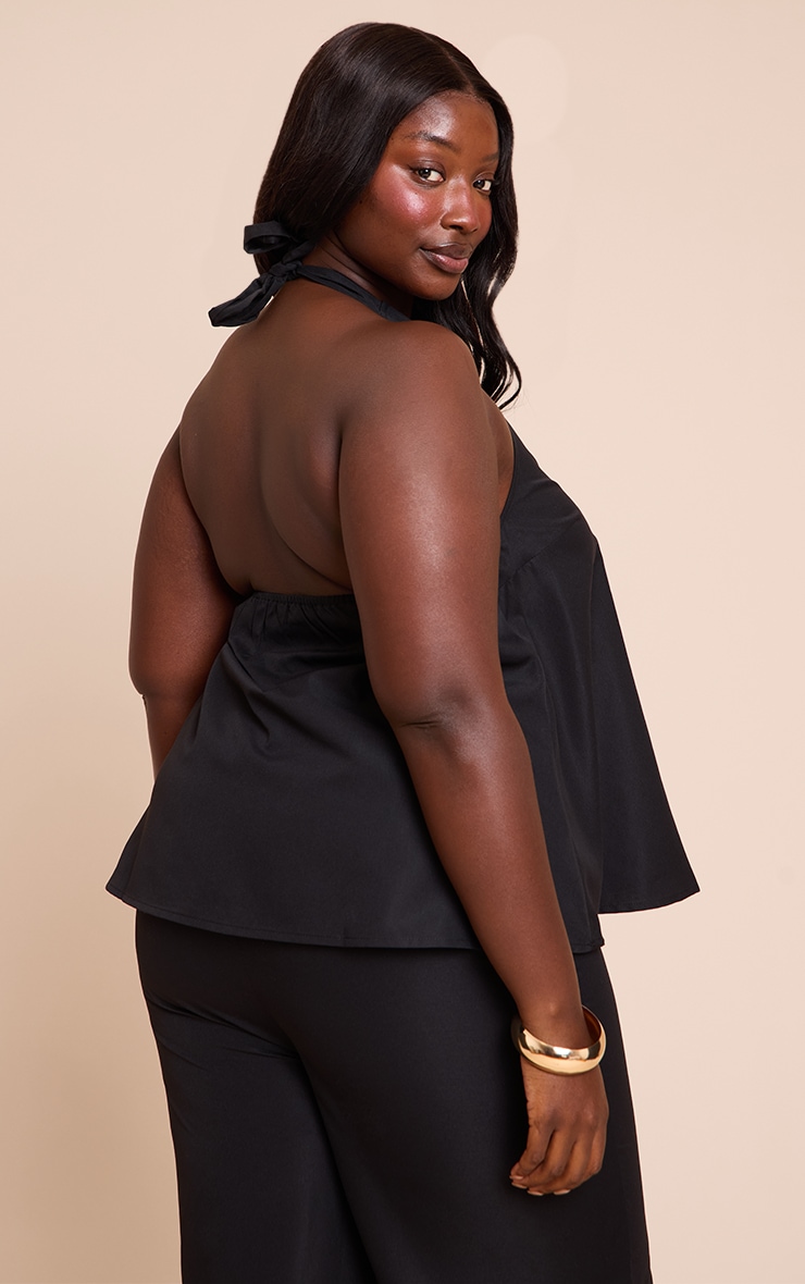 Plus Black Tailored Halter Frill Detail Top image 2