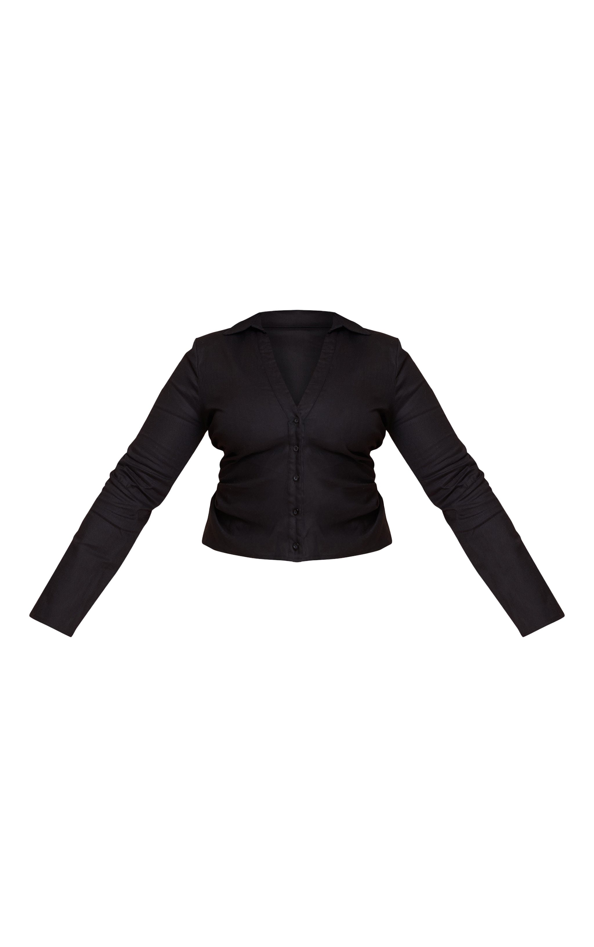 Plus Black Linen Shoulder Padded Fitted Shirt image 5