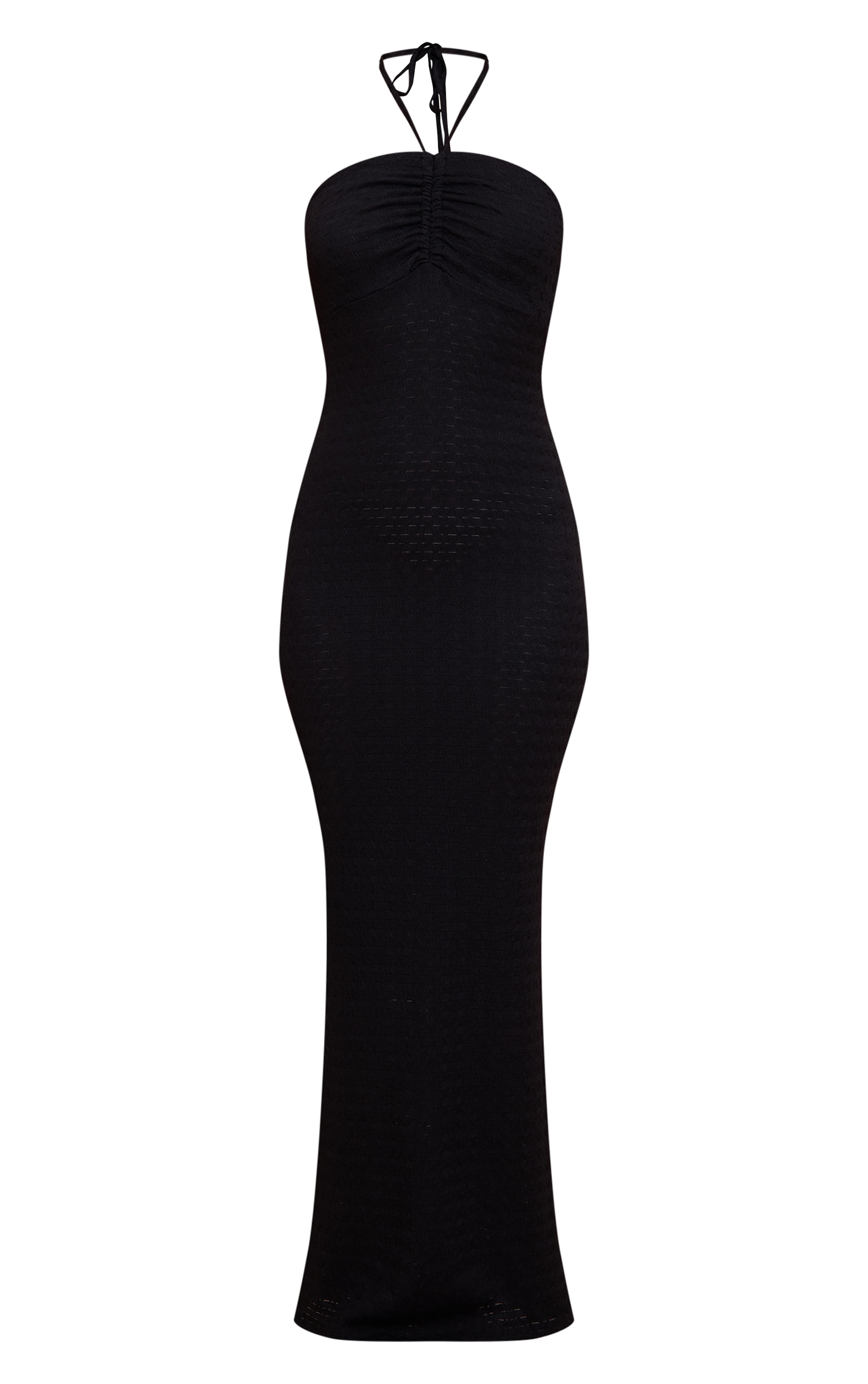 Black Textured Halterneck Maxi Dress image 5