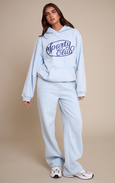 Bas de survêtement droit en coton polaire bleu clair imprimé "Sports Club