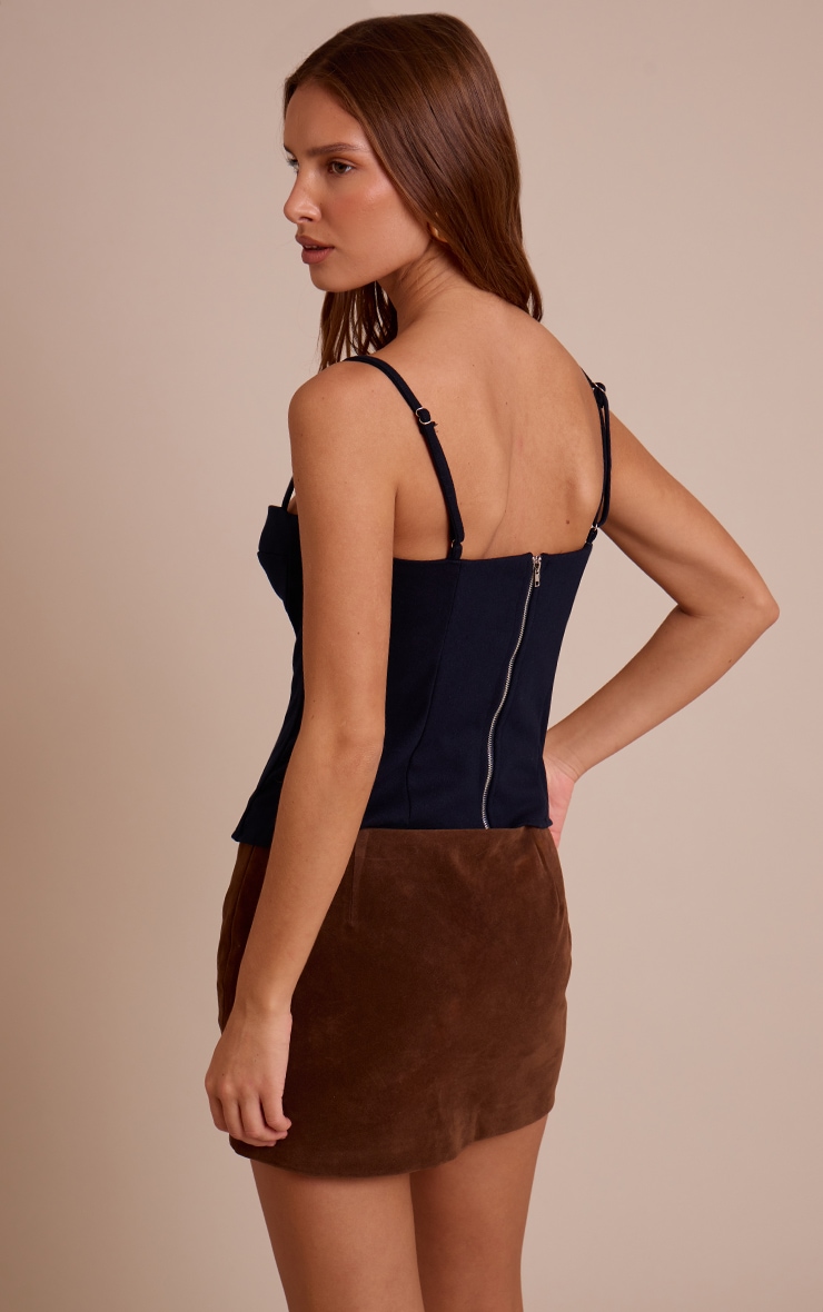 Navy Textured Wool Structured Corset Top image 2