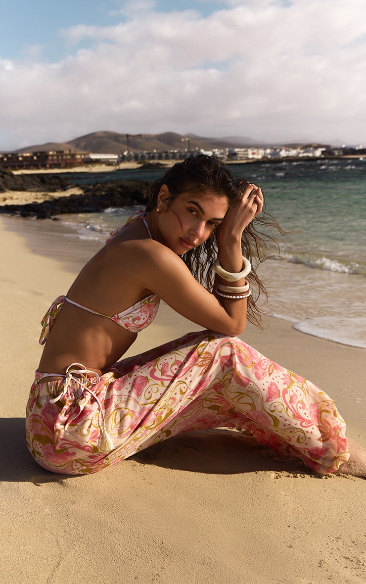 Pink Paisley Floral Print Chiffon Balloon Pant