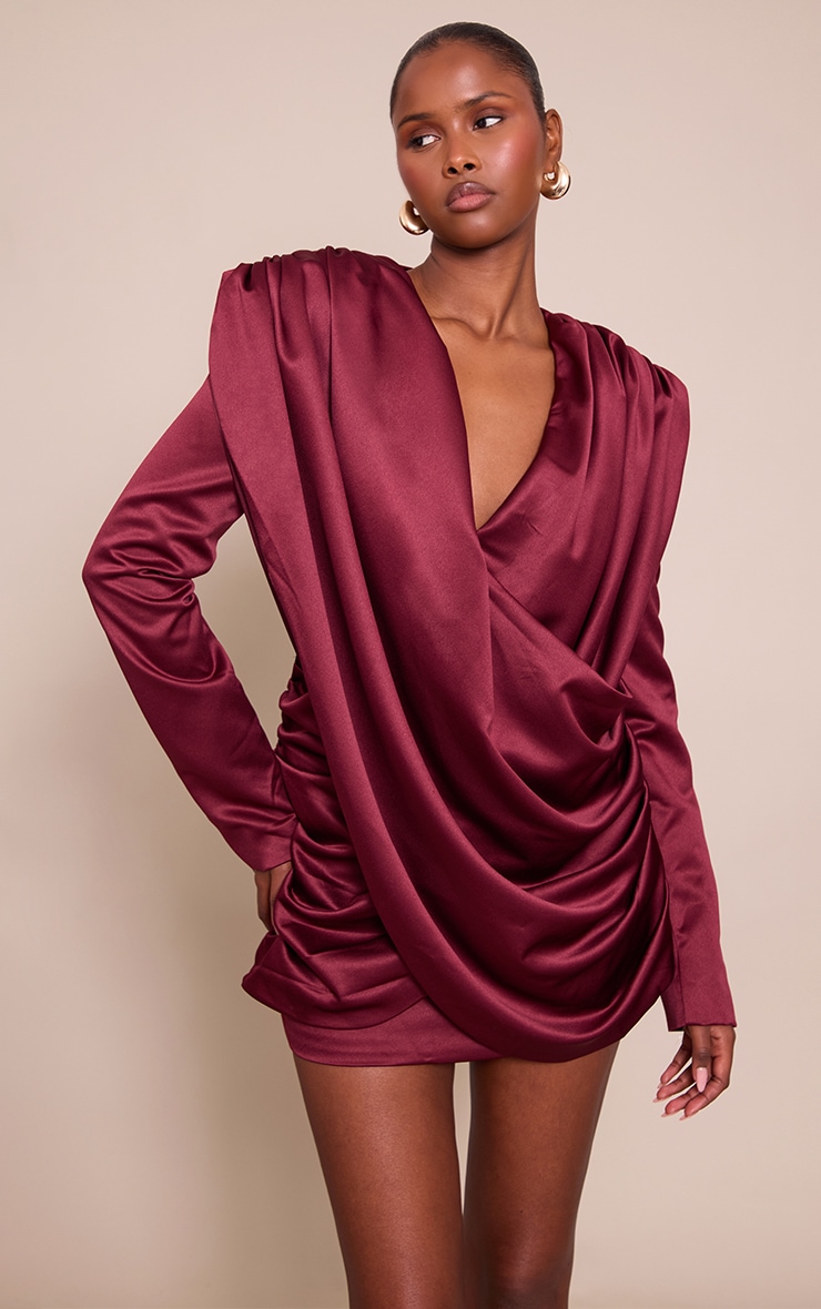 Plum Satin Cowl Neck Mini Dress