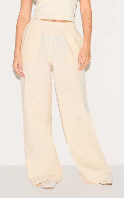 Cream Cotton Linen Look Elasticated Waist Straight Leg Pants