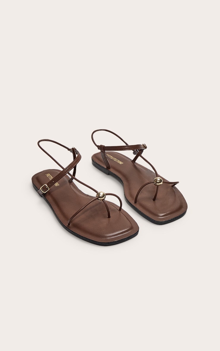 Chocolate Pu Square Toe Thong Chocolate Trim Flat Sandals image 1