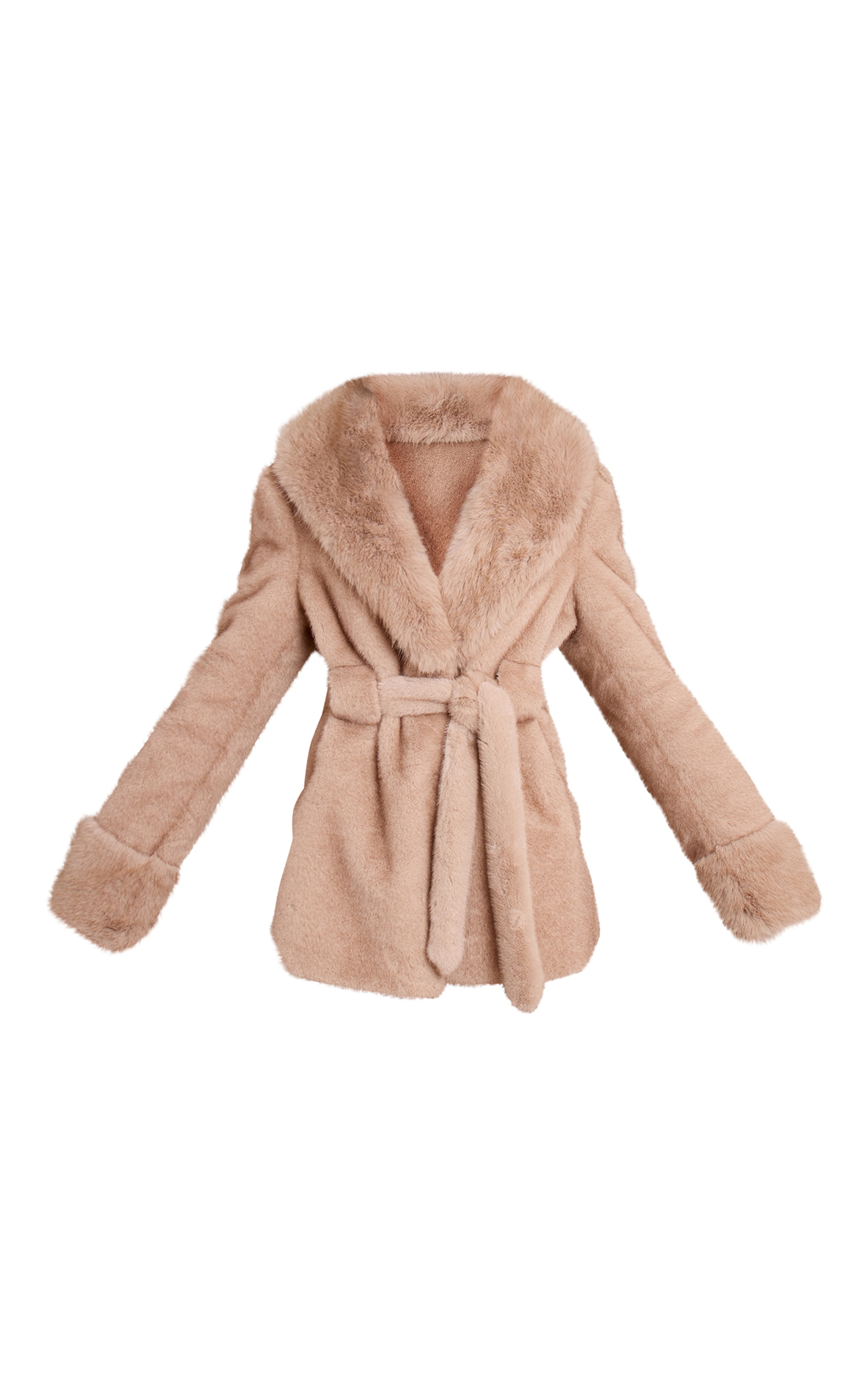 Tall Mushroom Plush Faux Fur Self Tie Coat image 5