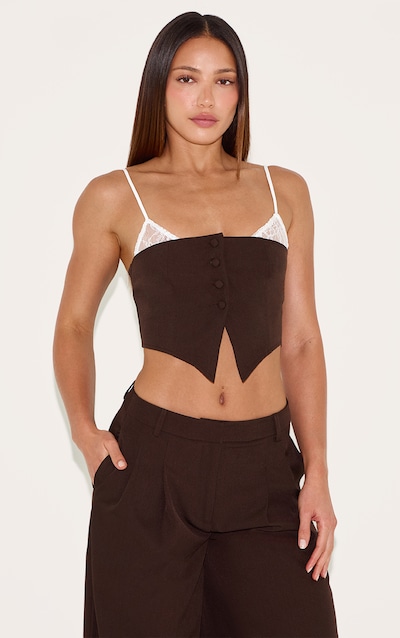 Tall Chocolate Lace Detail Tailored Bandeau Top