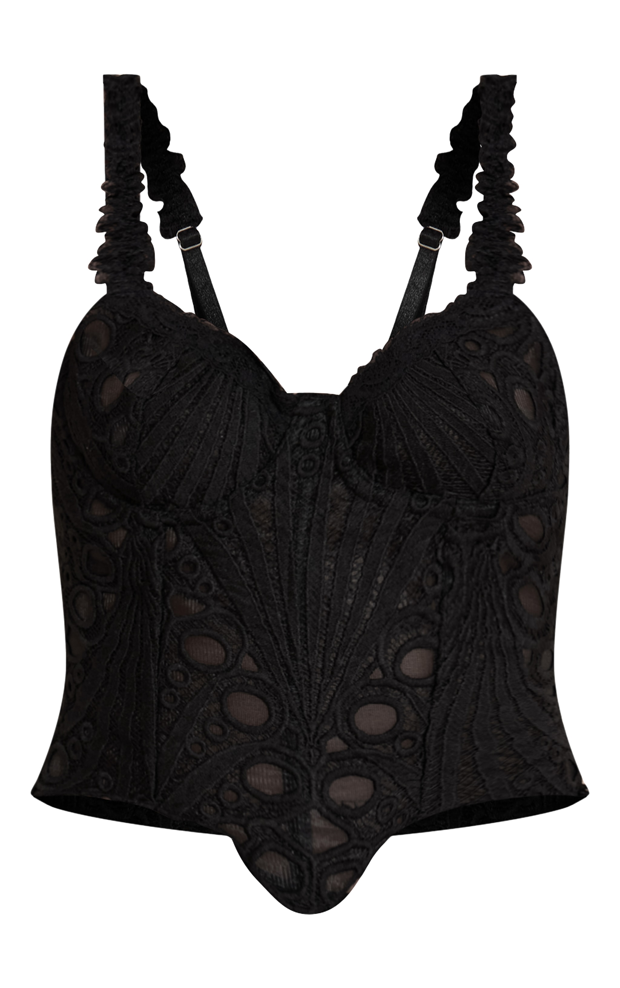 Black Strappy Textured Sheer Floral Lace Corset image 5