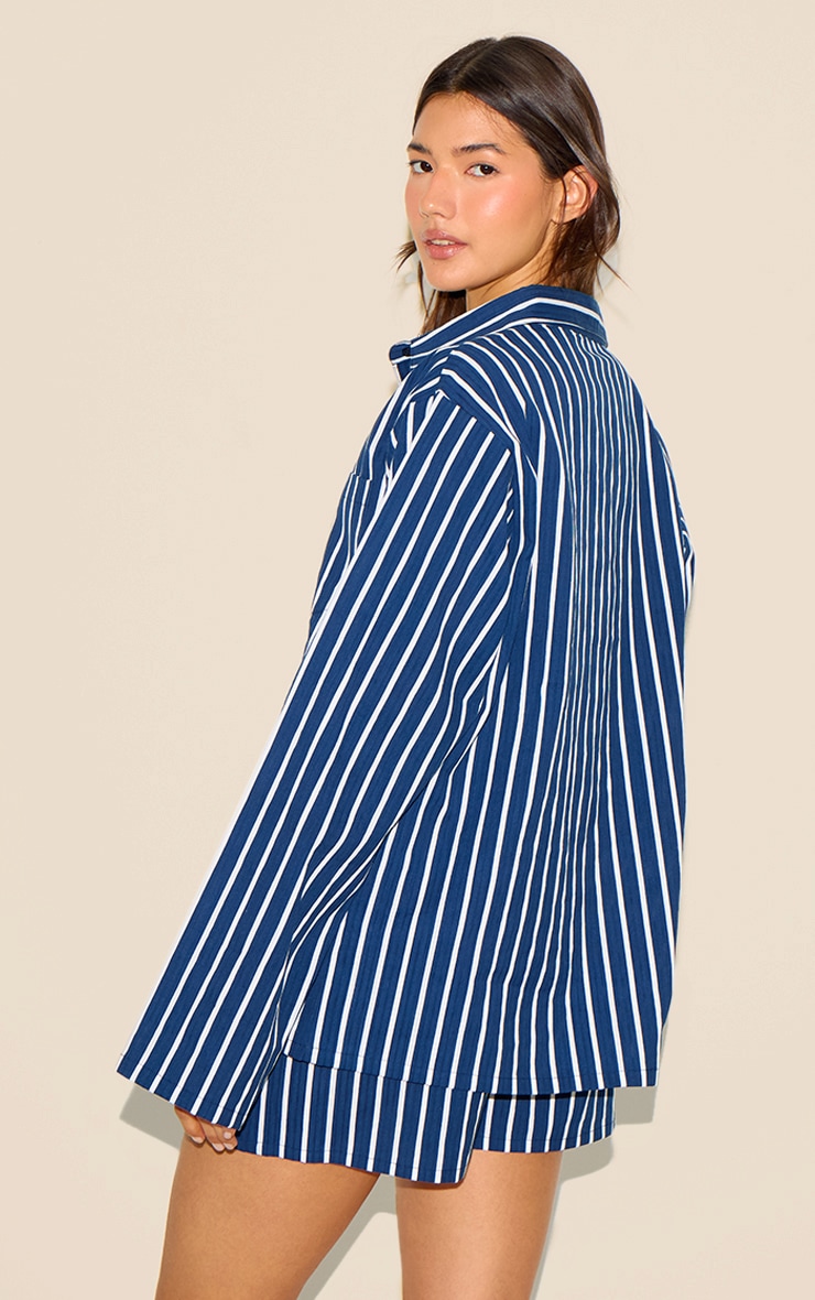 Navy Striped Oversized Long Sleeve Shirt image 2