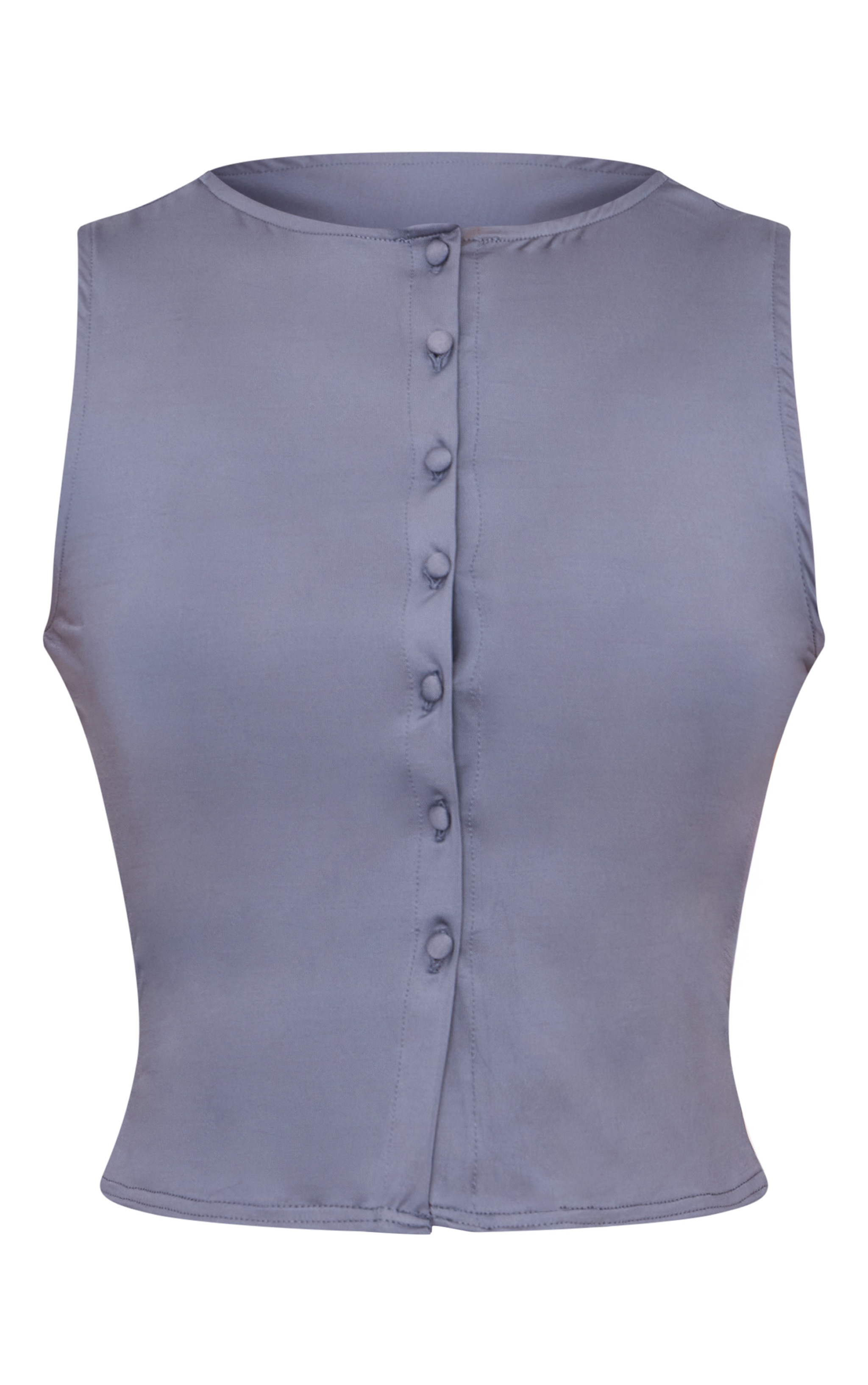 Charcoal Button Up Long Sleeveless Top image 5