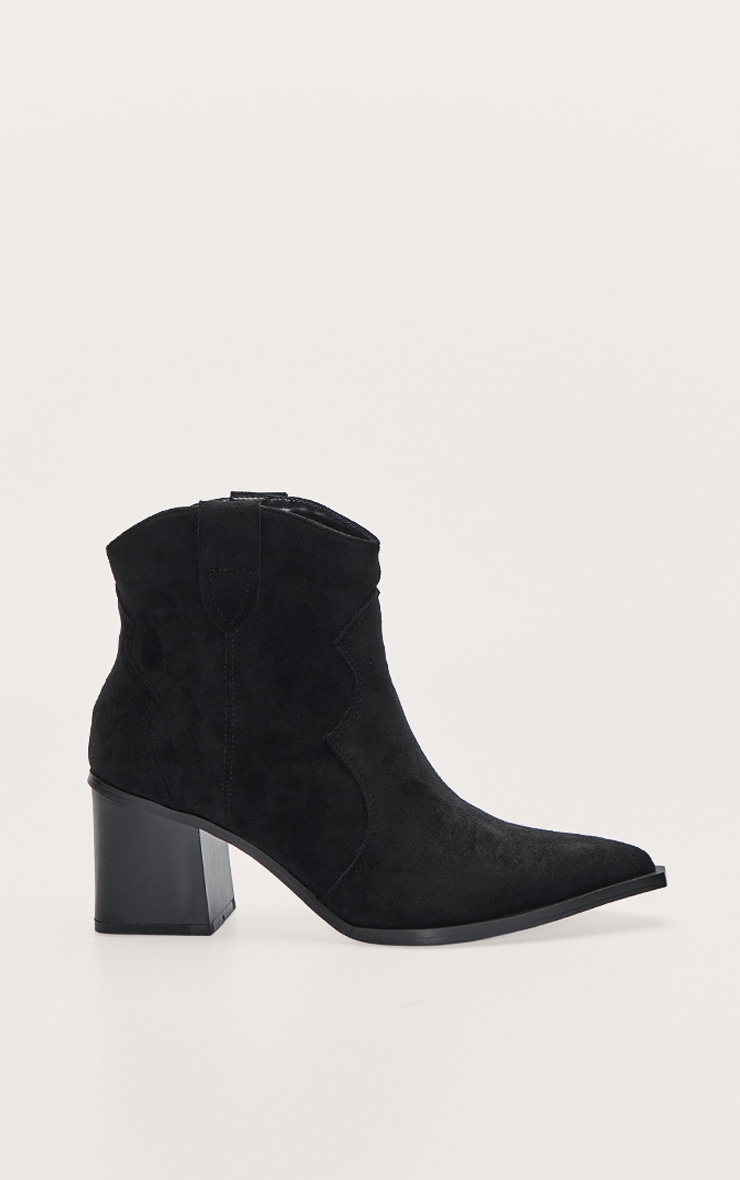 Bottines pointues en suédine noire à petit talon carré image 2
