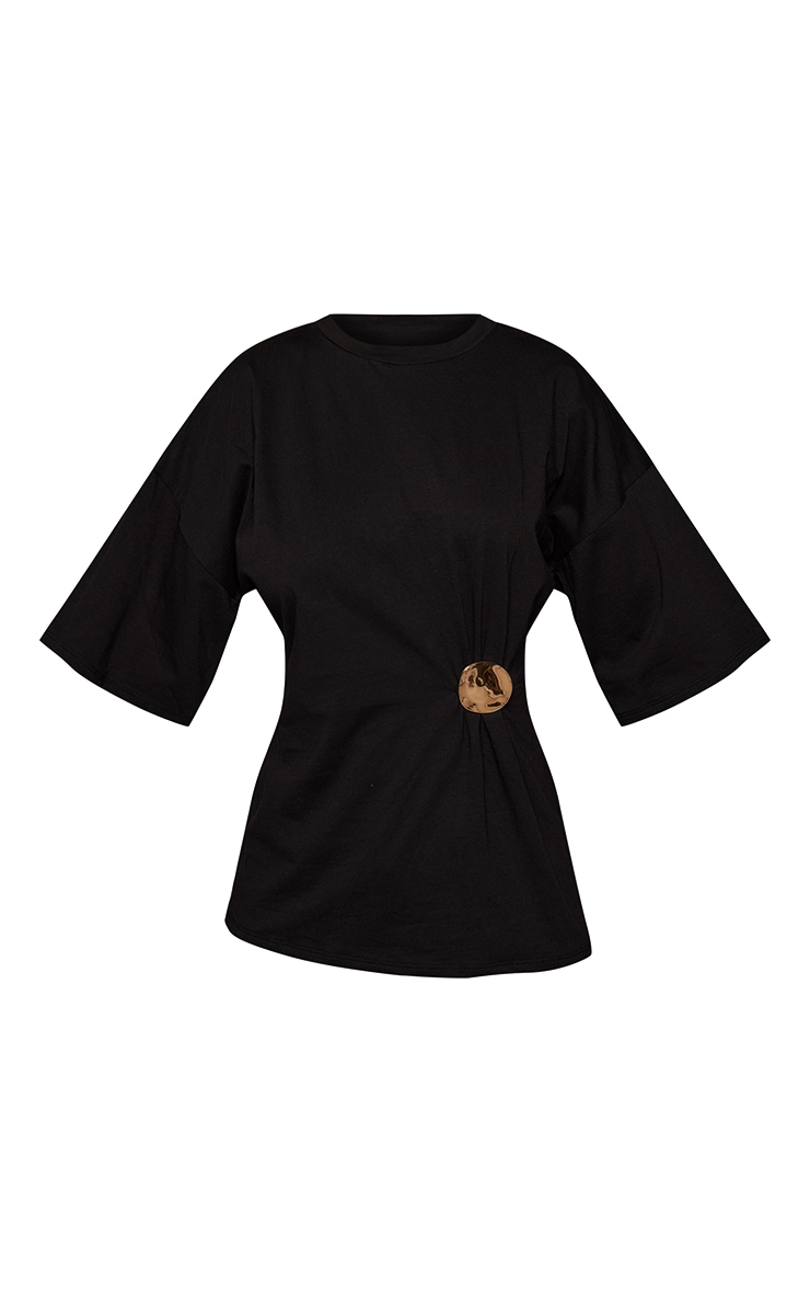 Black Cotton Trim Waist Detail Oversized T-Shirt image 5