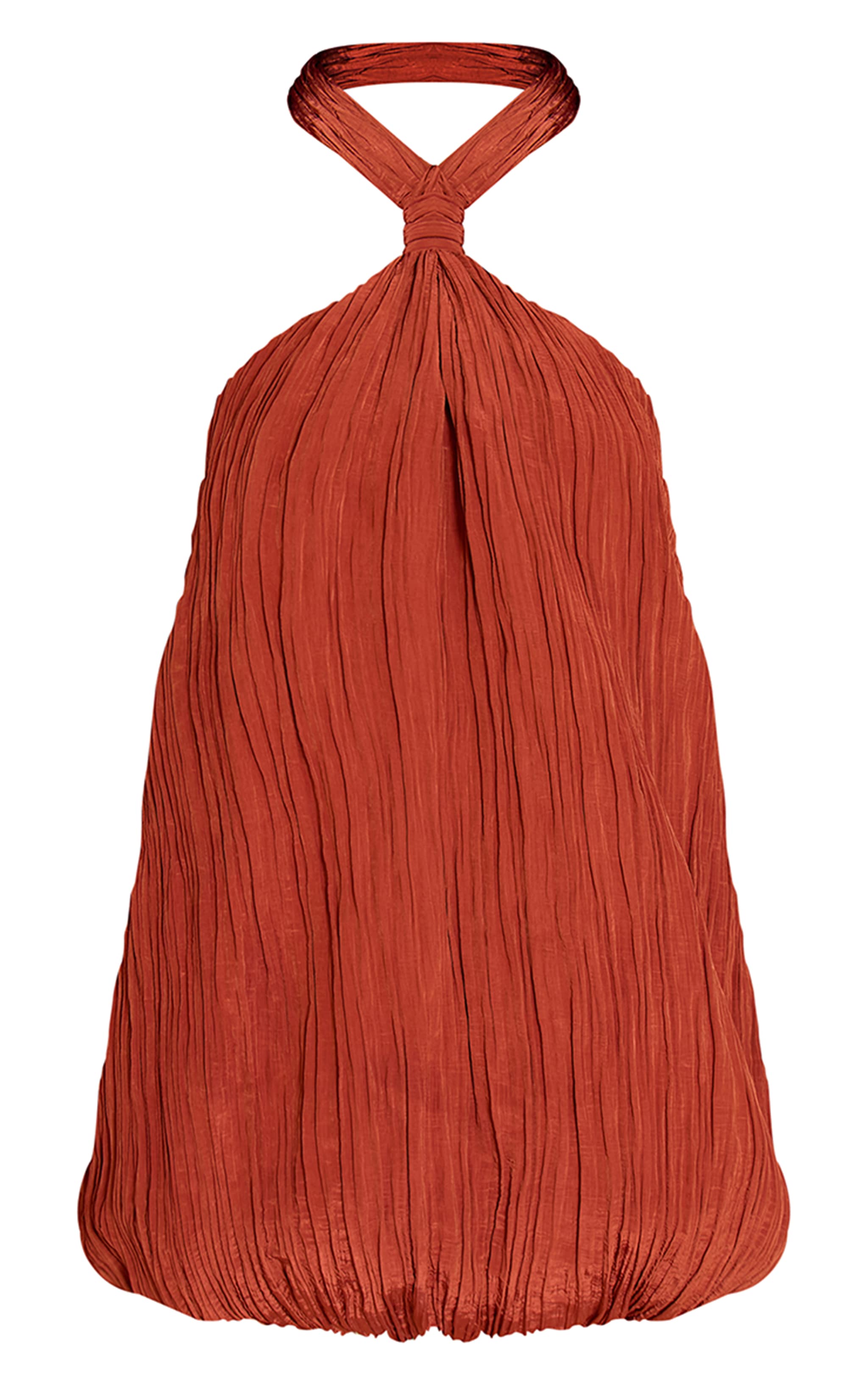 Rust Textured Halterneck Puffball Dress image 5