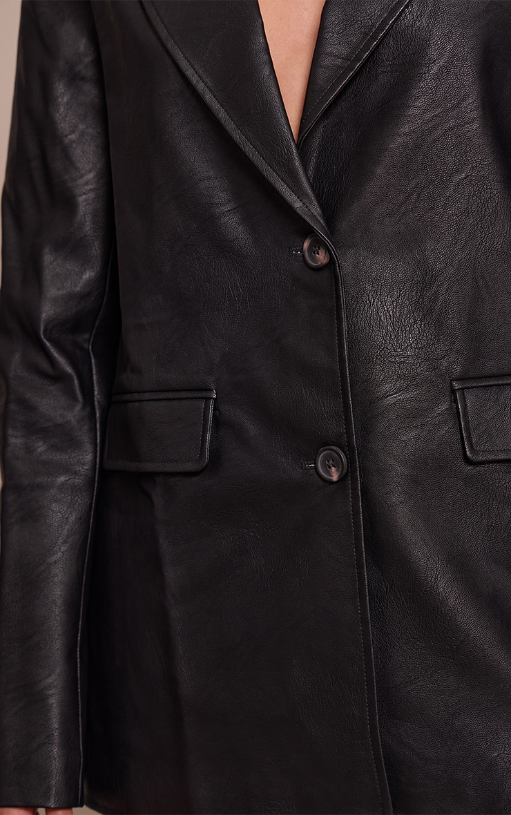 Tall Washed Black Textured Faux Leather Blazer image 4