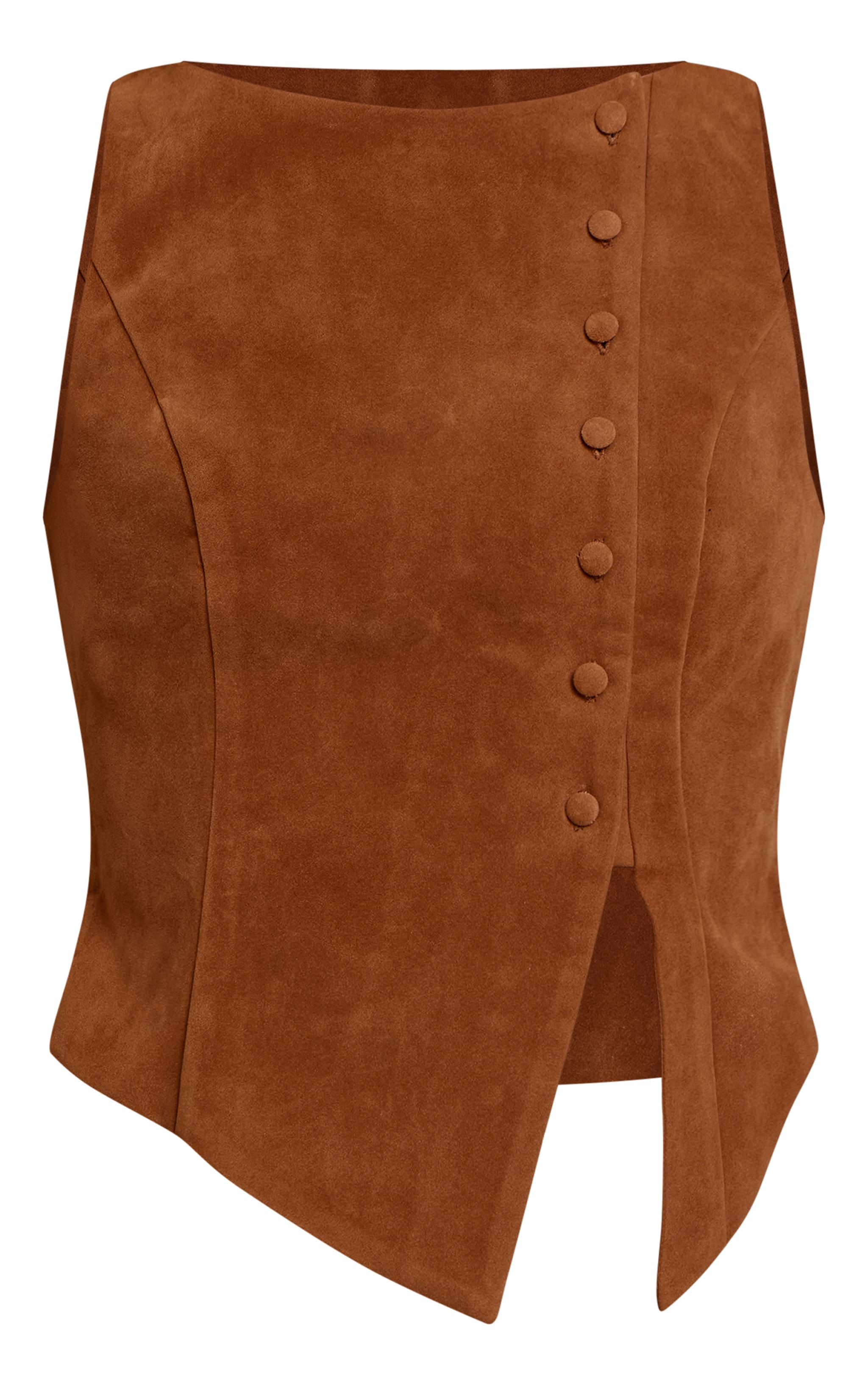 Camel Faux Suede Asymmetric Button Detail Vest image 5