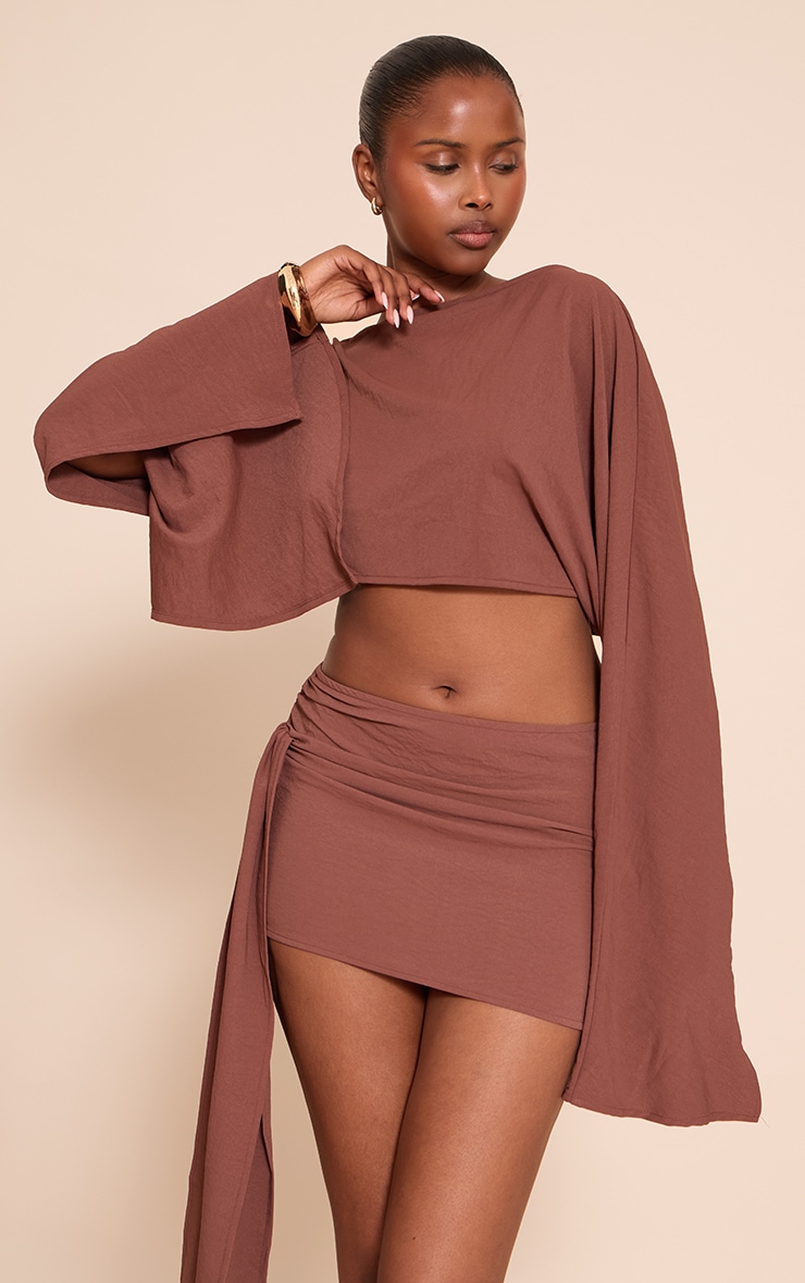 Dark Brown Floaty Woven Knot Side Mini Skirt image 4