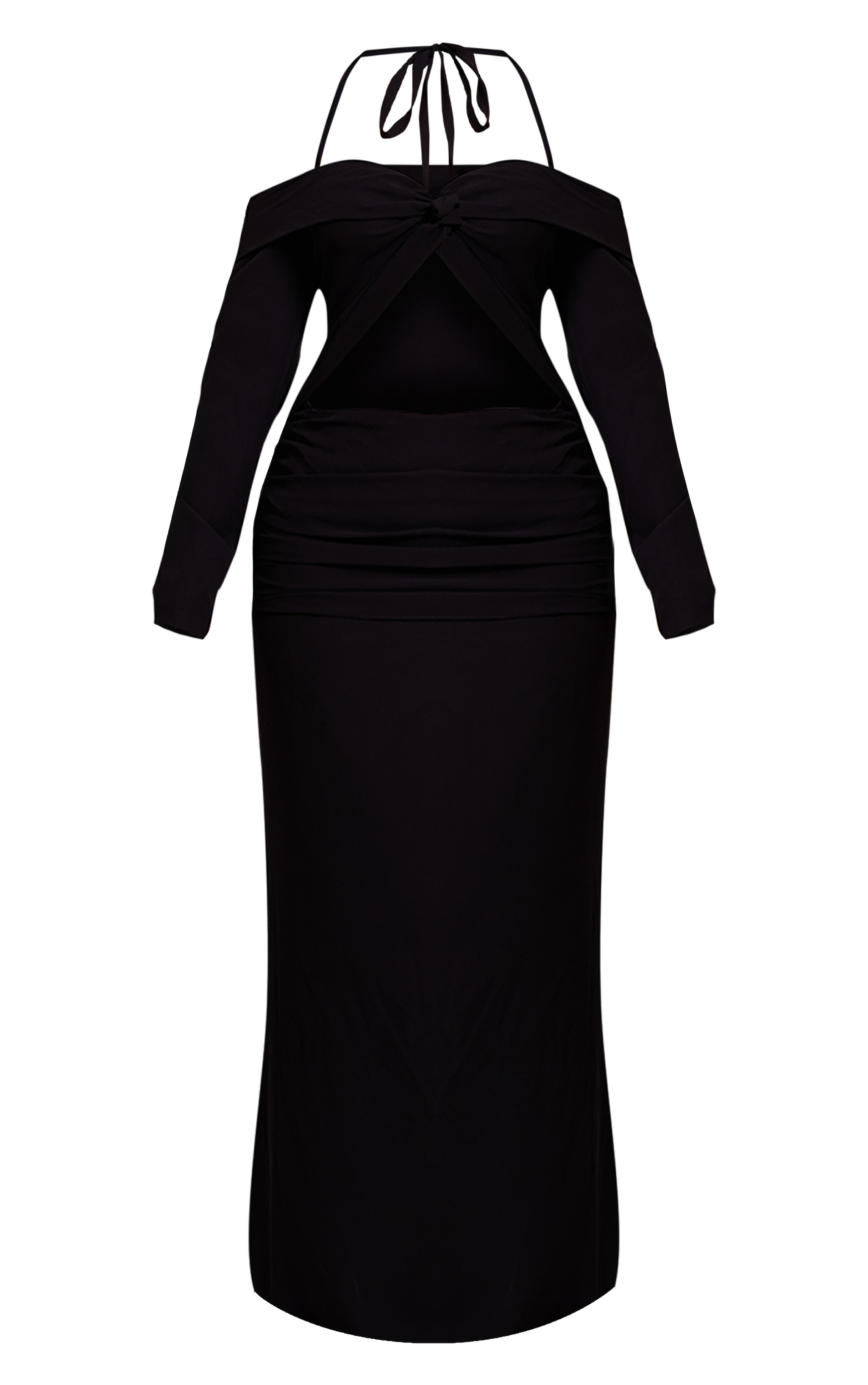 Petite Robe longue noire à manches longues et découpe image 5