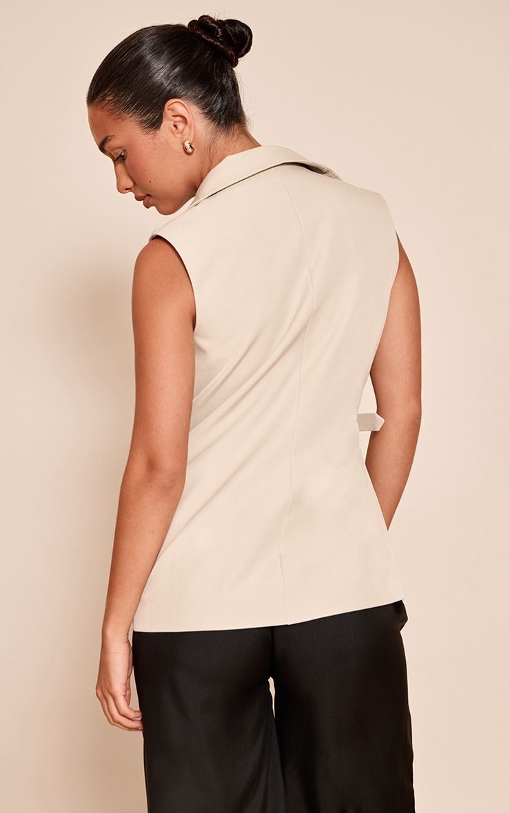 Stone Oversized Buckle Detail Longline Waistcoat image 2