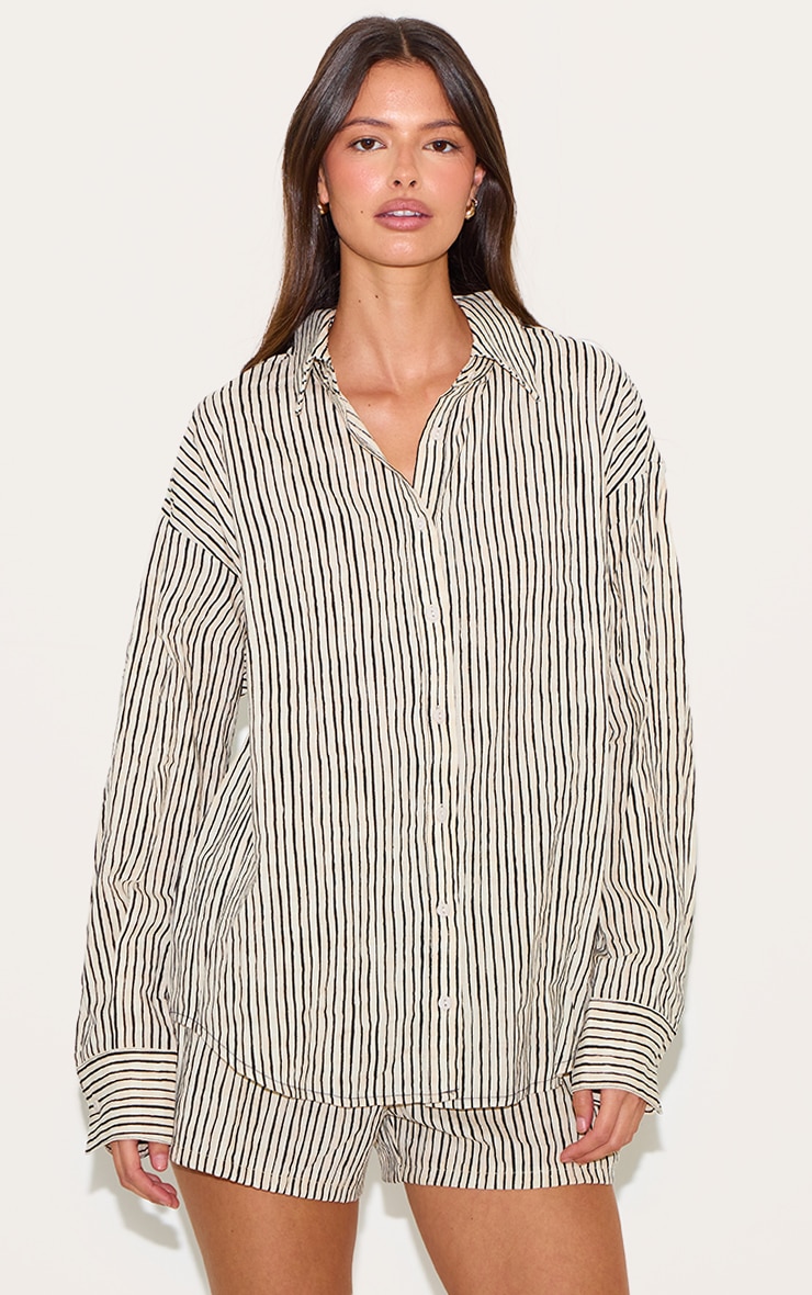 Black Striped Linen Long Sleeve Shirt image 1