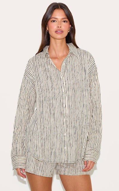 Black Striped Linen Long Sleeve Shirt