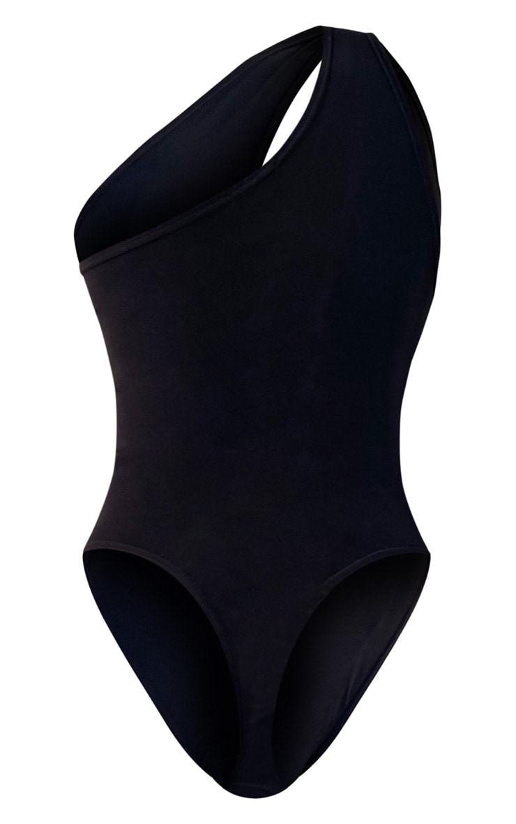 Black Slinky One Shoulder Plunge Bodysuit image 6