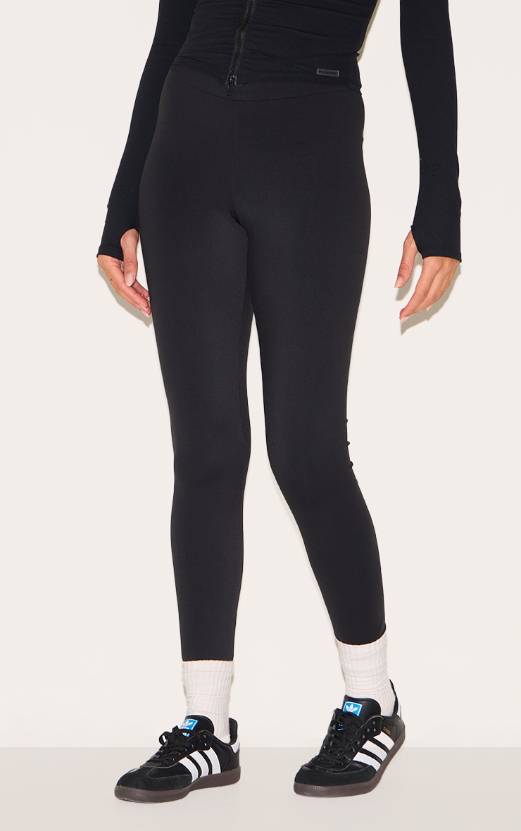 Black Brushed Sculpt Ruched Bum High Waist Sport Leggings image 2