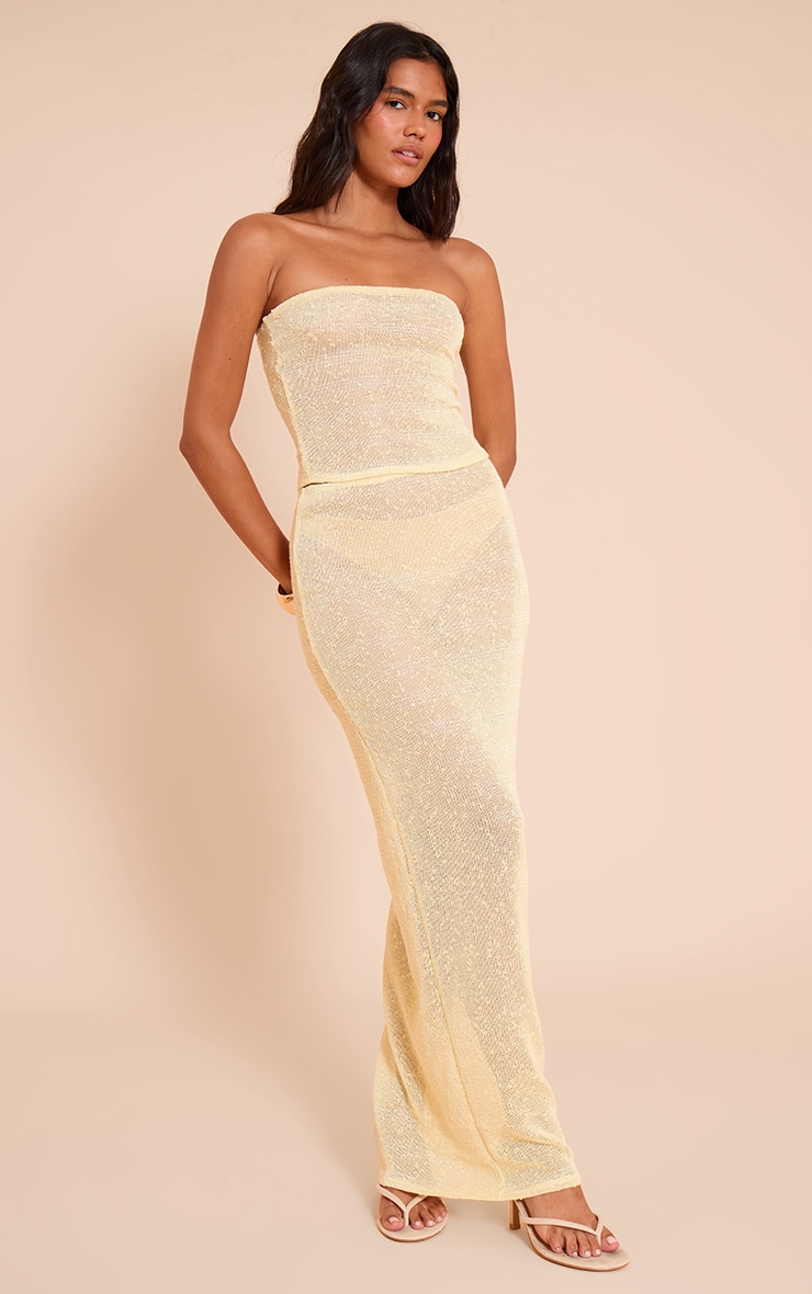 Pale Lime Textured Sequin Maxi Skirt image 1