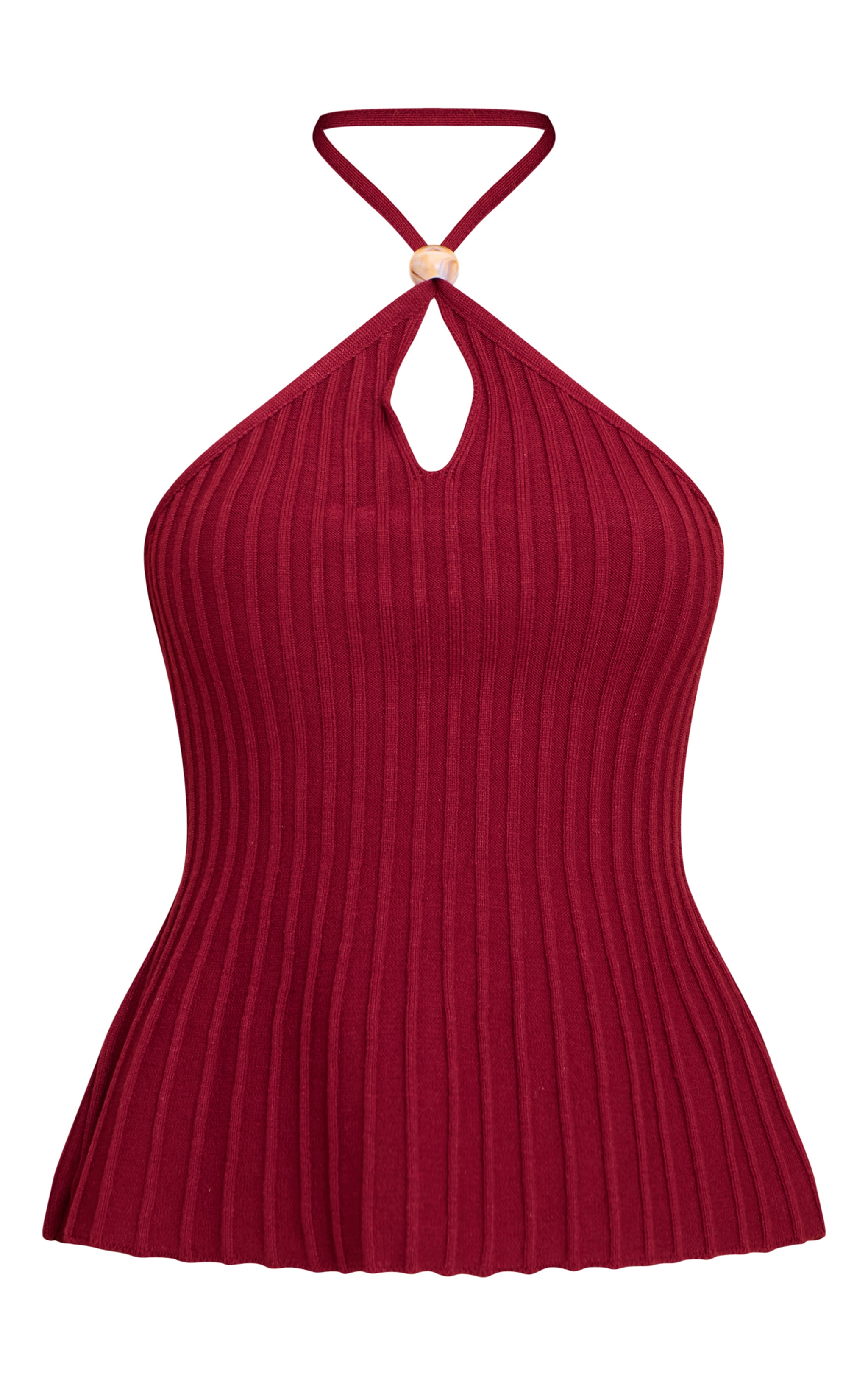 Wine Halterneck Bead Detail Knit Top image 5