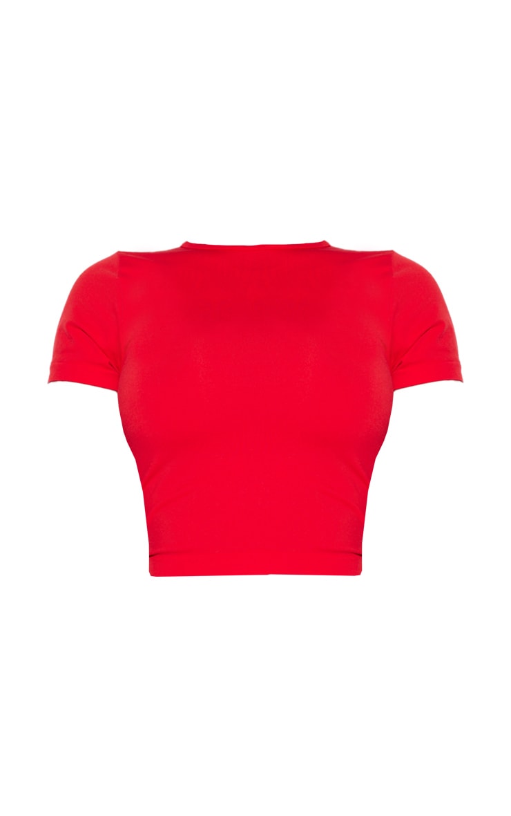 Shape Bright Red Fitted Seamless Short Sleeve Longline Top image 5