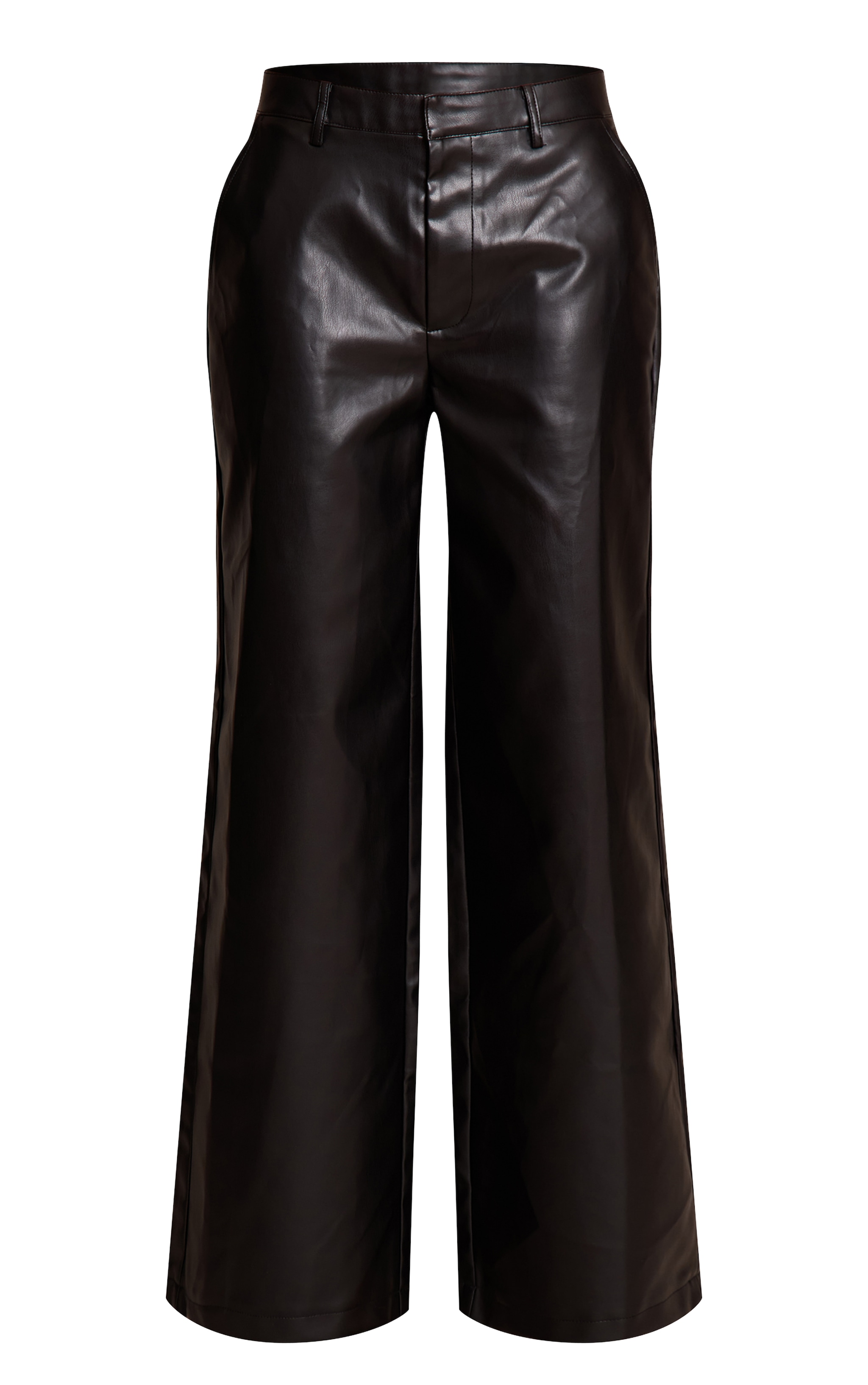 Black Straight Leg Faux Leather Trousers image 5