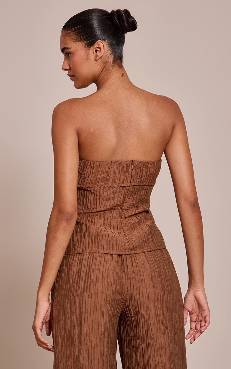 Chocolate Textured Woven Fold Over Bandeau Top image 2