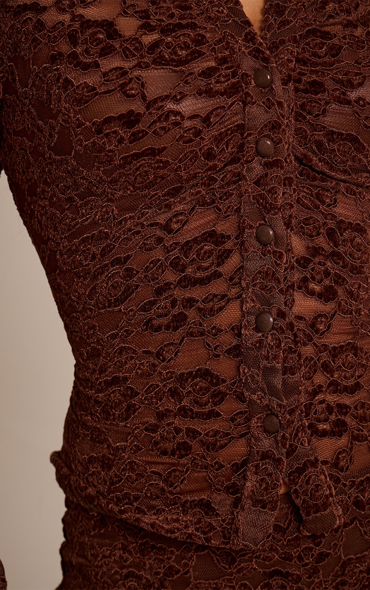 Chocolate Lace Velvet Plunge Fitted Shirt image 4
