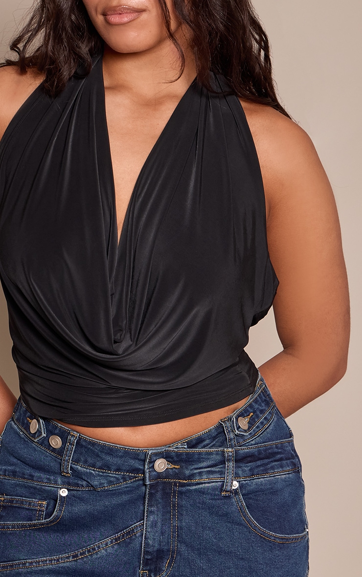 Shape Black Halter Cowl Neck Long Line Open Back Top image 4