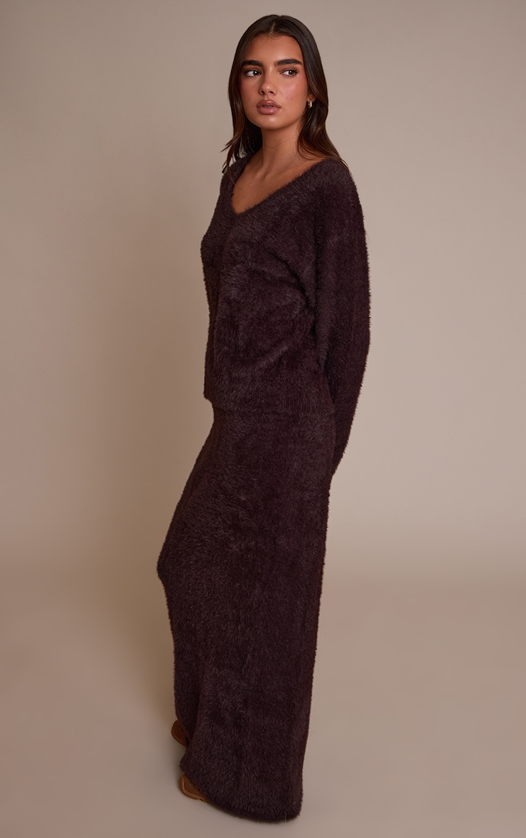 Chocolate Fluffy Knitted Maxi Skirt image 2