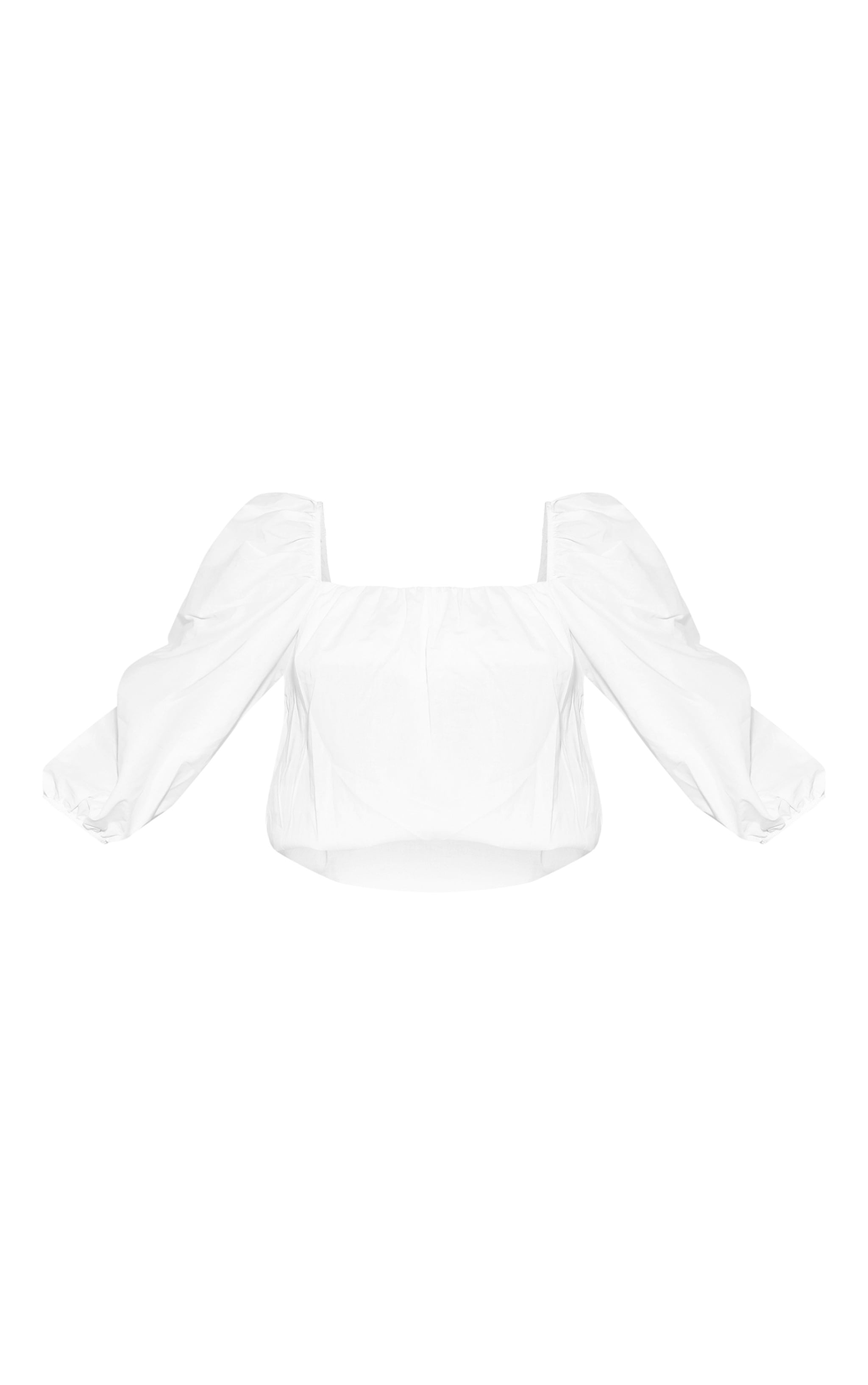 White Poplin Puff Sleeve Long Top image 5