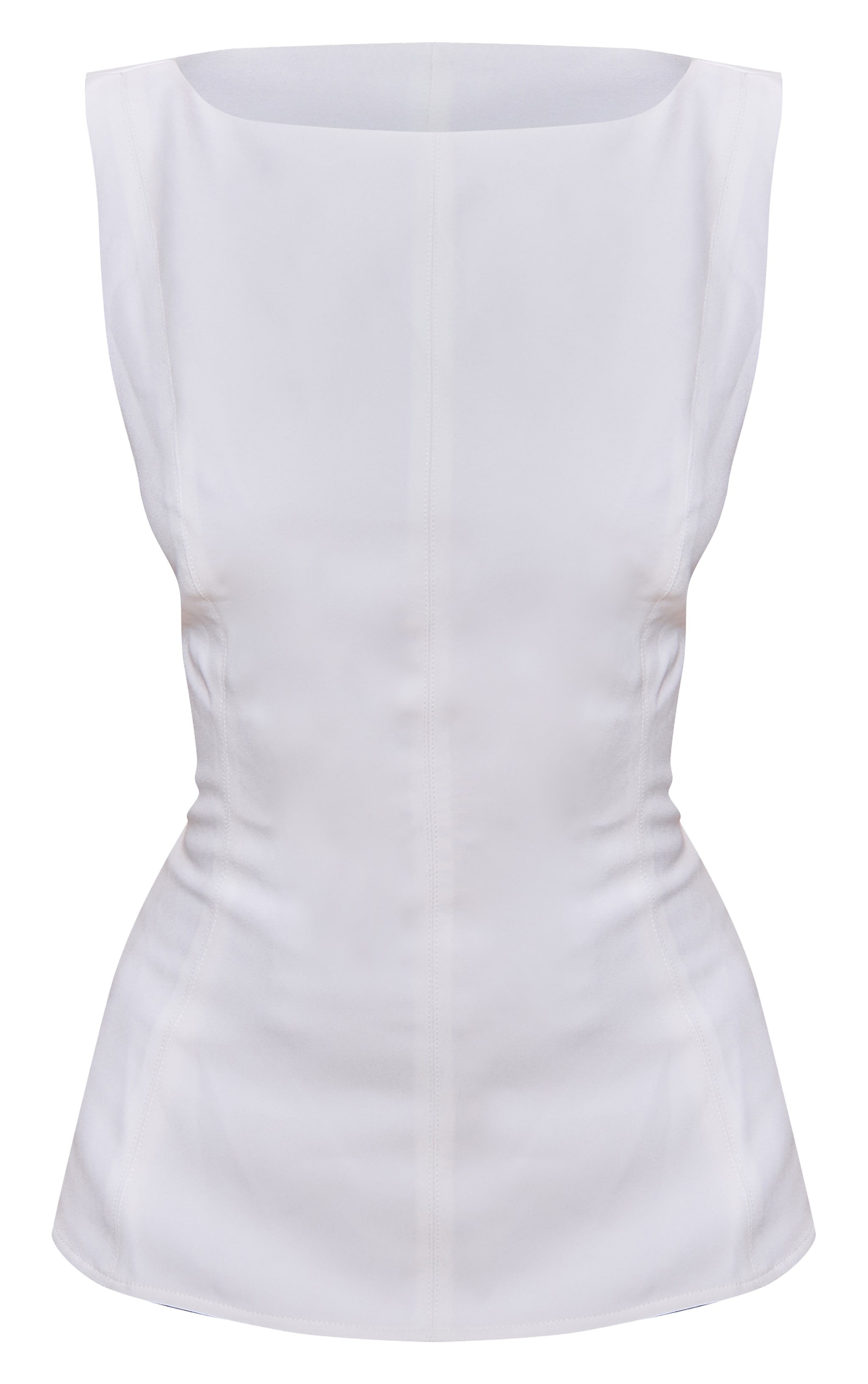White Heavy Woven Tie Back Detail Structured Top image 5