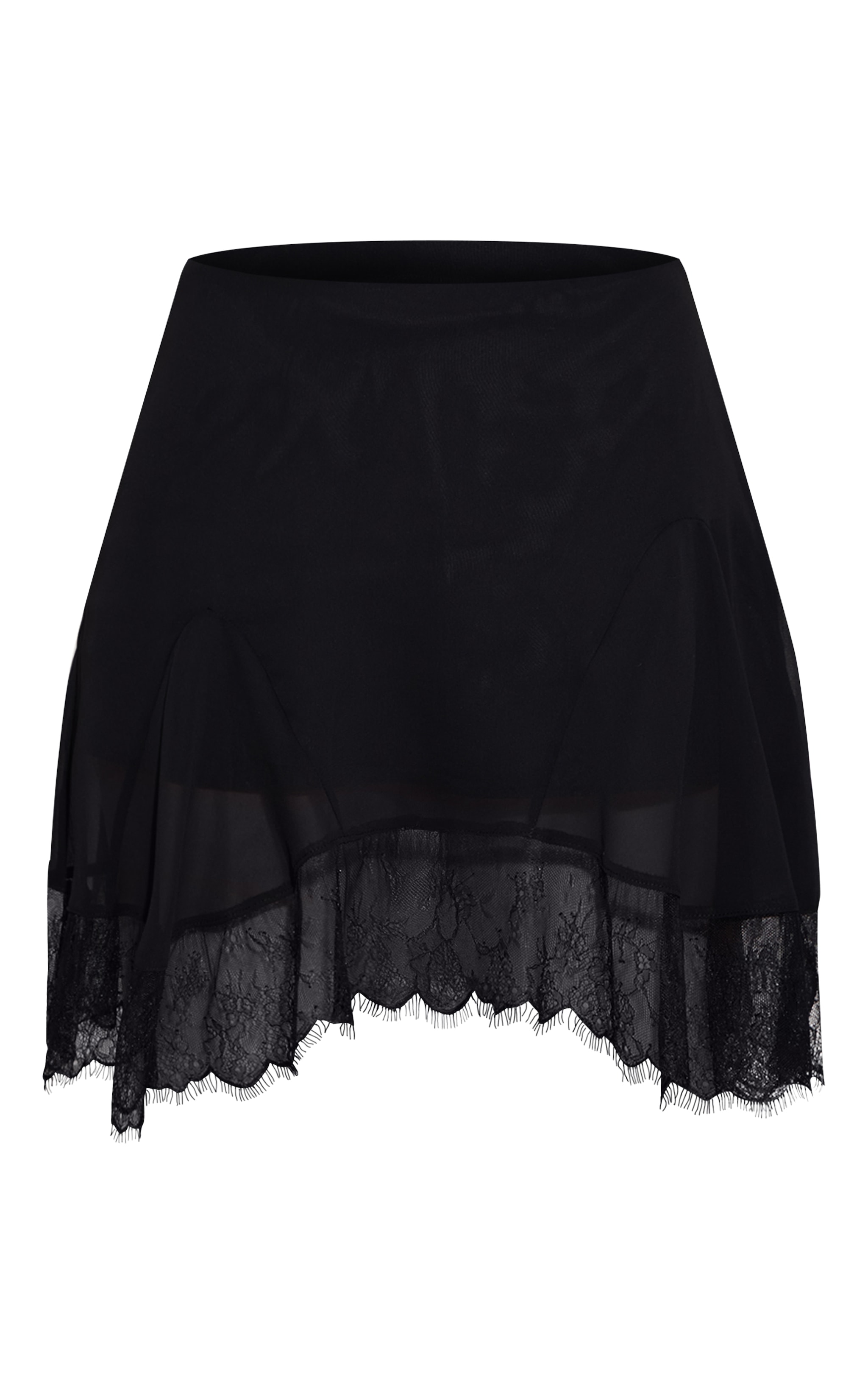 Black Chiffon Lace Trim Hanky Hem Mini Skirt image 6