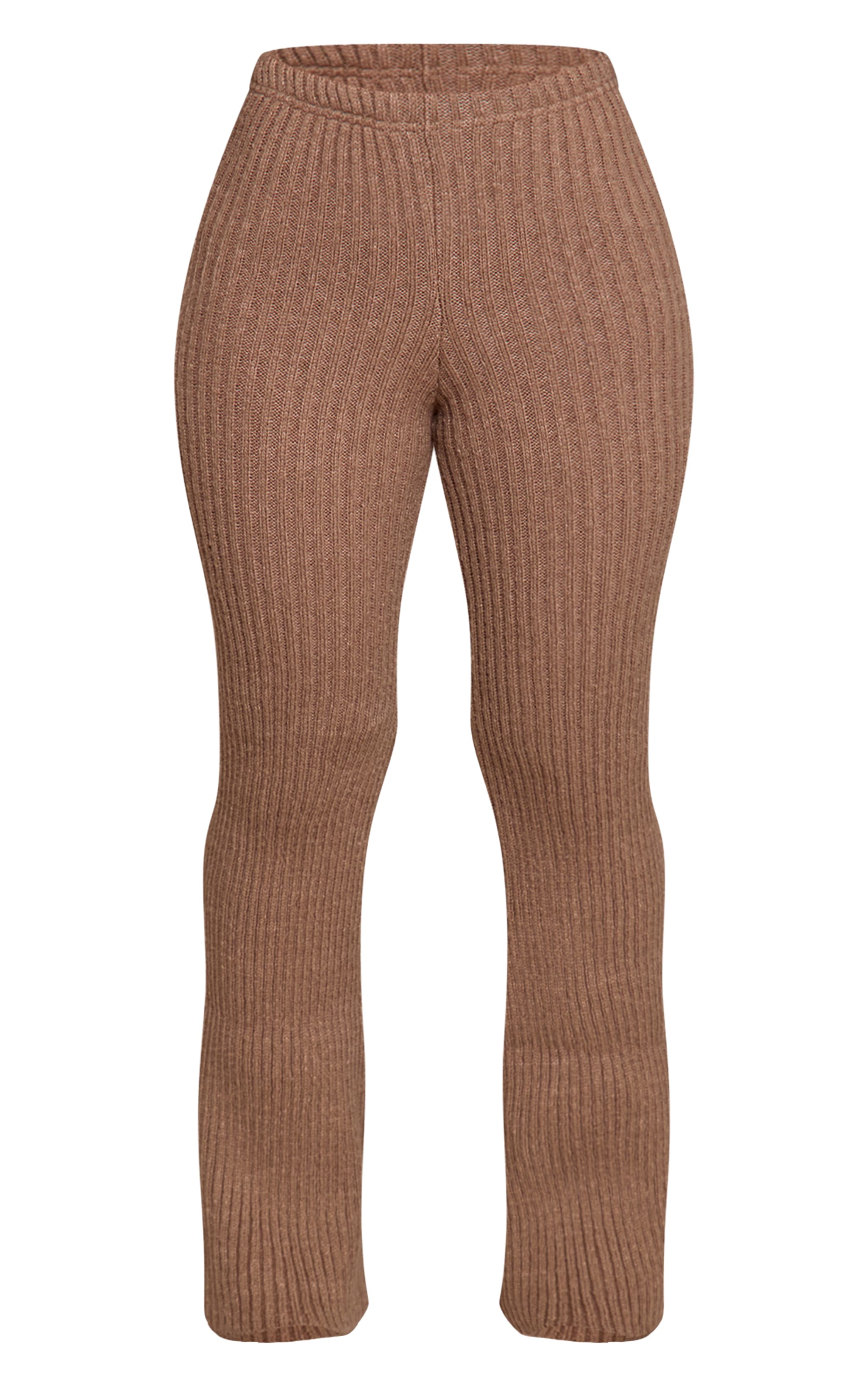 Petite Mocha Rib Knit Wide Leg Trouser