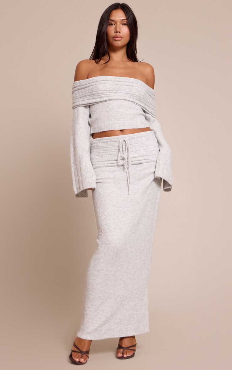 Light Grey Rib Soft Knit Bardot Top image 3