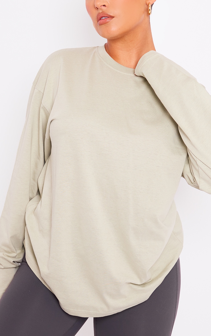 Sage Green Cotton Oversized Long Sleeve T-shirt image 4