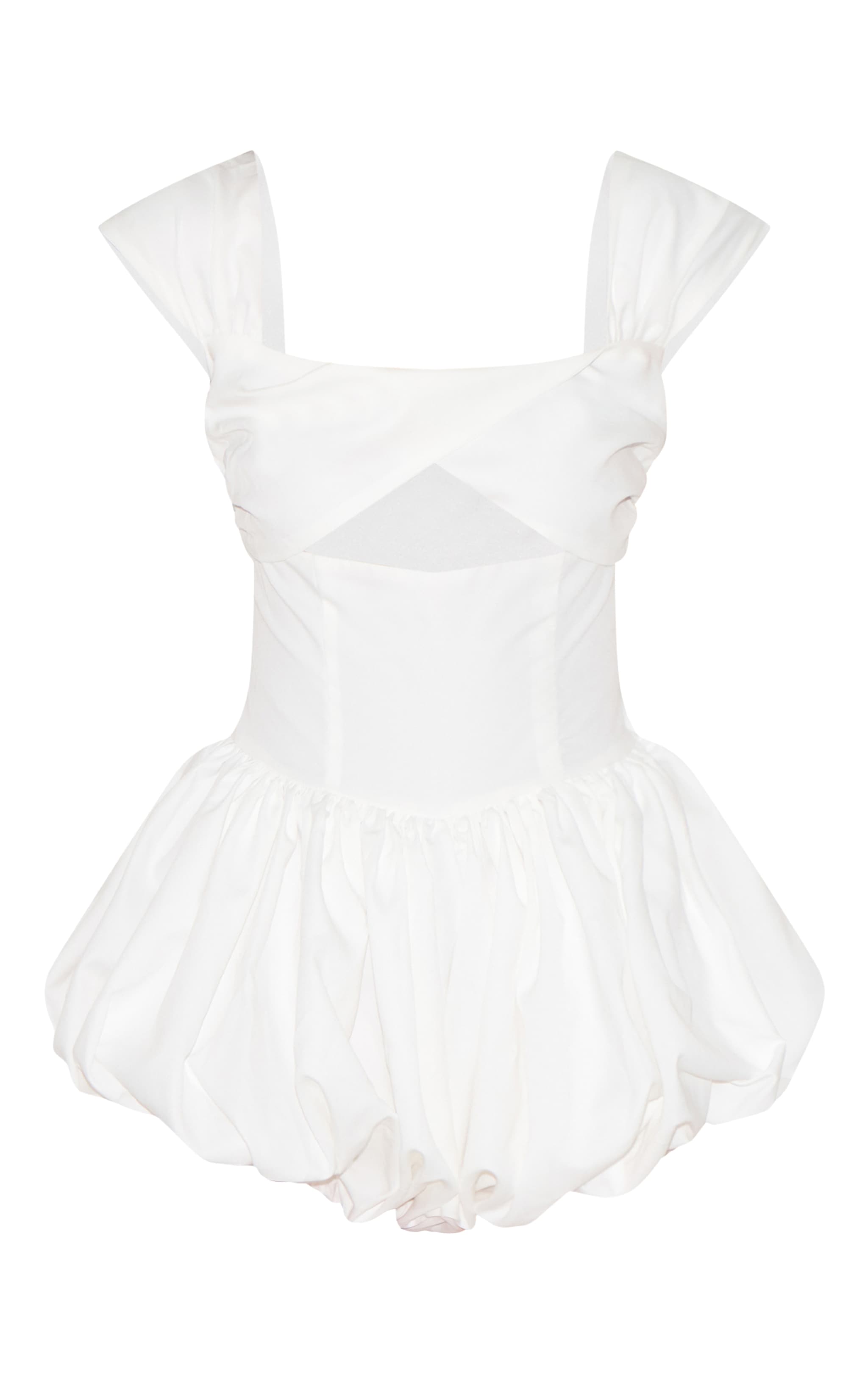 White Woven Puffball Cap Sleeve Romper image 5
