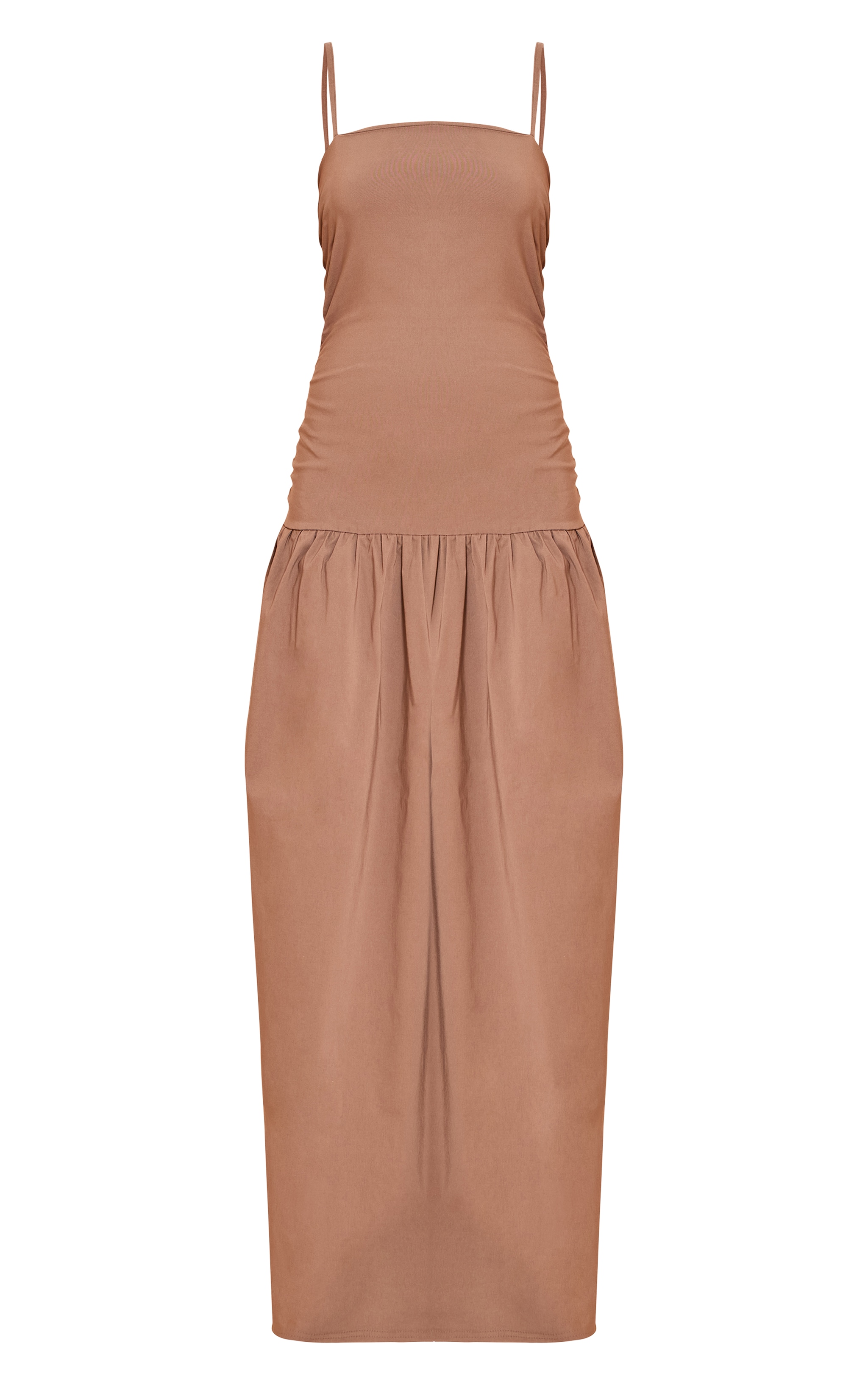 Taupe Stretch Woven Strappy Ruched Maxi Dress image 5