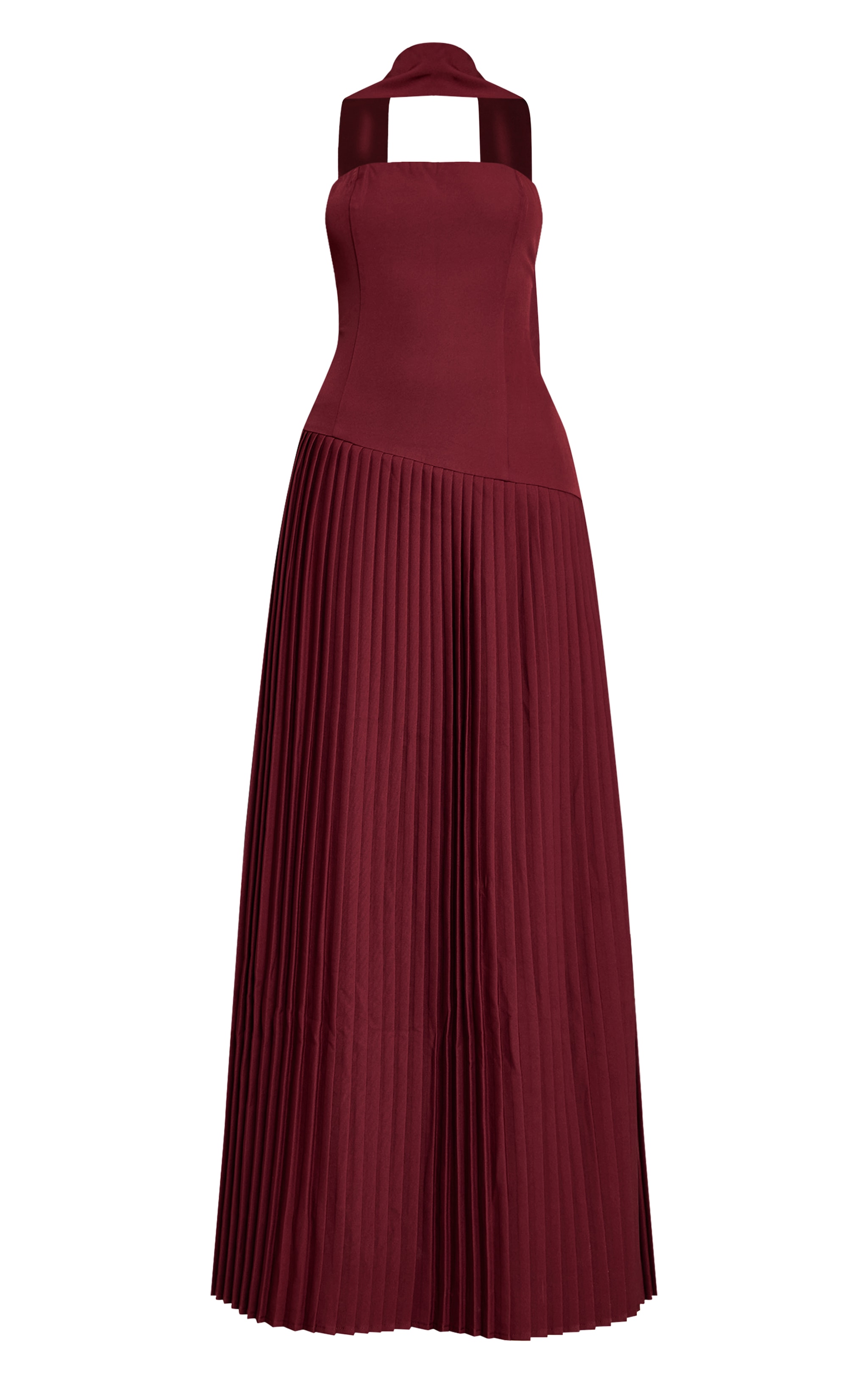 Wine Woven Asymmetric Pleated Maxi Dress image 5