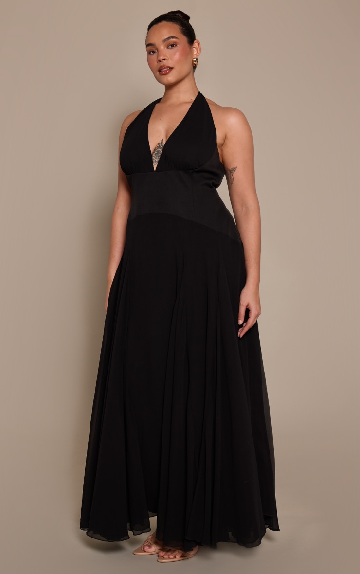 Plus Black Chiffon Halterneck Maxi Dress  image 3
